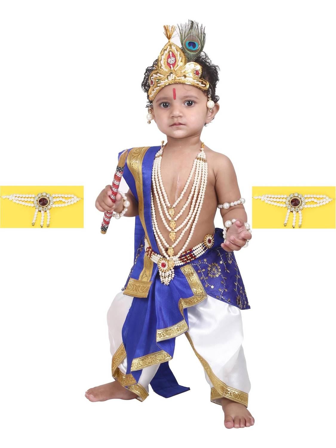Raj Costumes Kanha Ji Dress with Jewellery Kit Kids Costume Wear