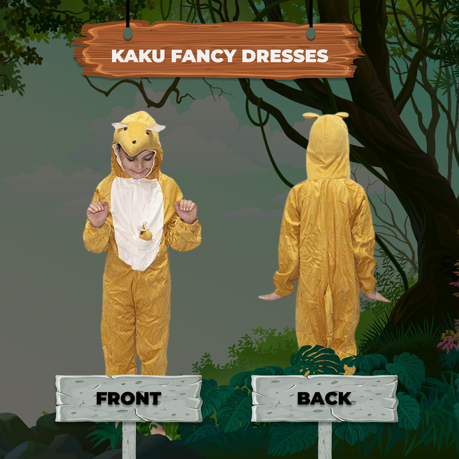 Image of KAKU FANCY DRESSES Kangaroo Dress for Boys & Girls, Wild Animal Costume - Brown, 3-4 Years Kids Costume Wear