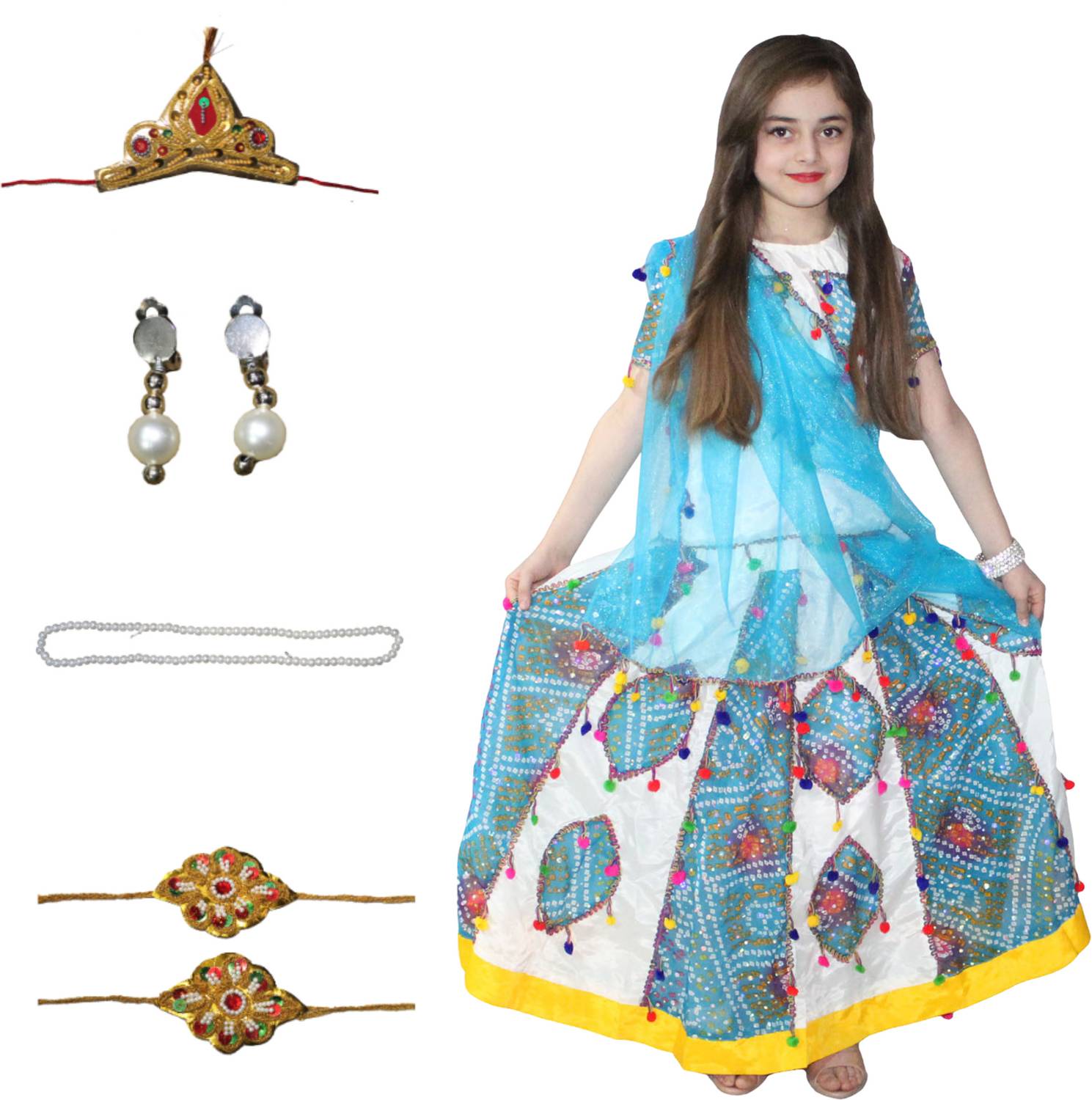 KAKU FANCY DRESSES Radha Costume For Girls | Krishnaleela Dress For Janmashtami (10-11 years) Kids Costume Wear