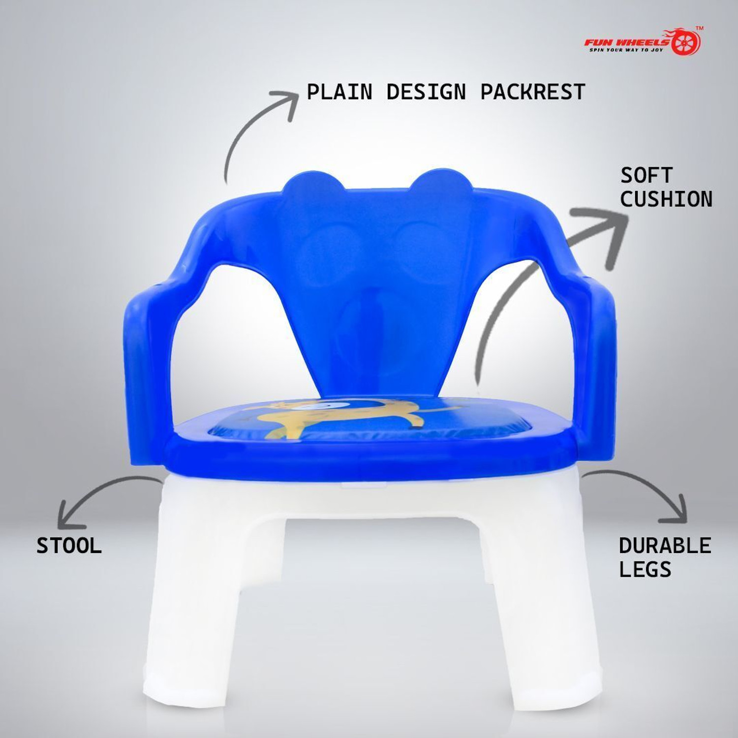 Image of FUN WHEELS Comfortable Kids Plastic Chair for Study, Play & Sitting (Blue) Plastic Chair (Finish Color - BLUE, Pre-assembled)