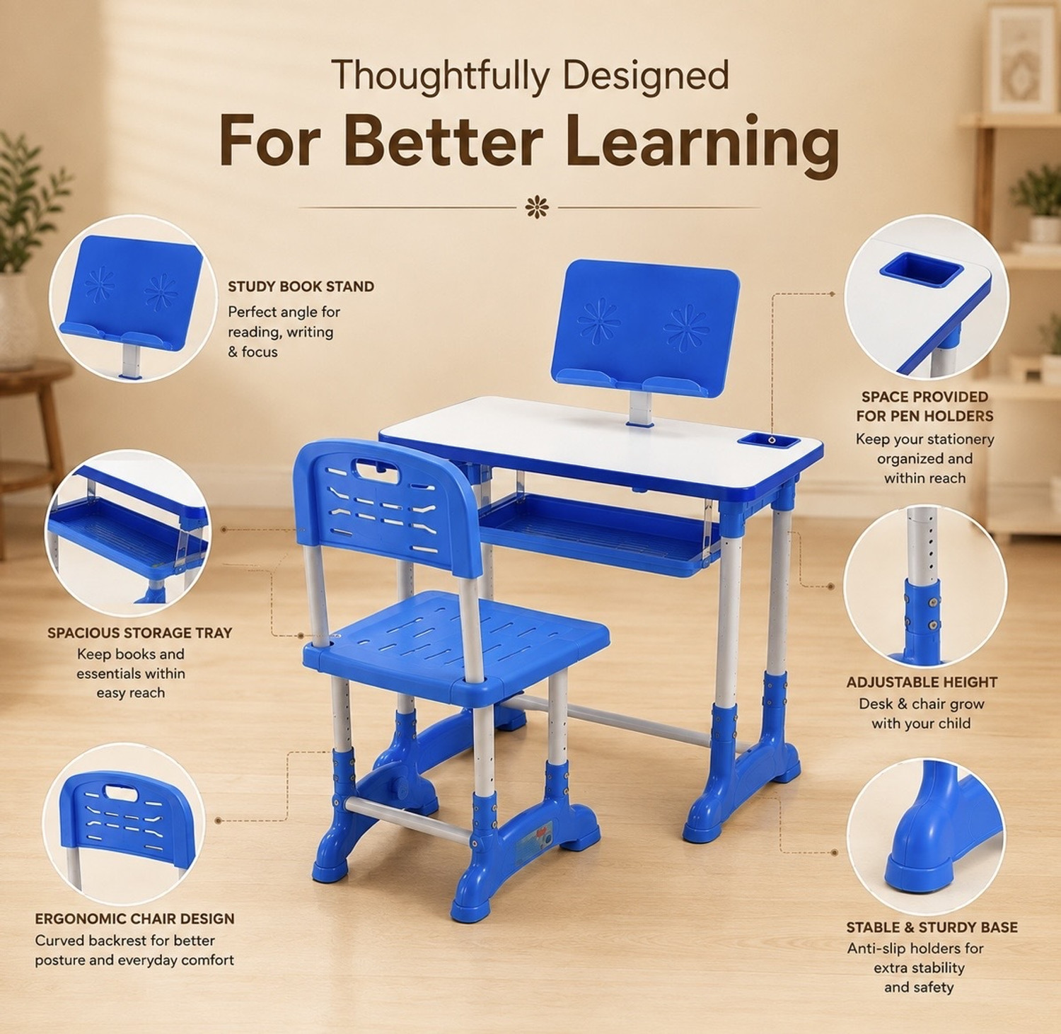 Image of MY LITTLE TOWN Kids study Desk & Chair with Adjustable Height| 5-15 Years |Study table & chair engineered wood Desk Chair