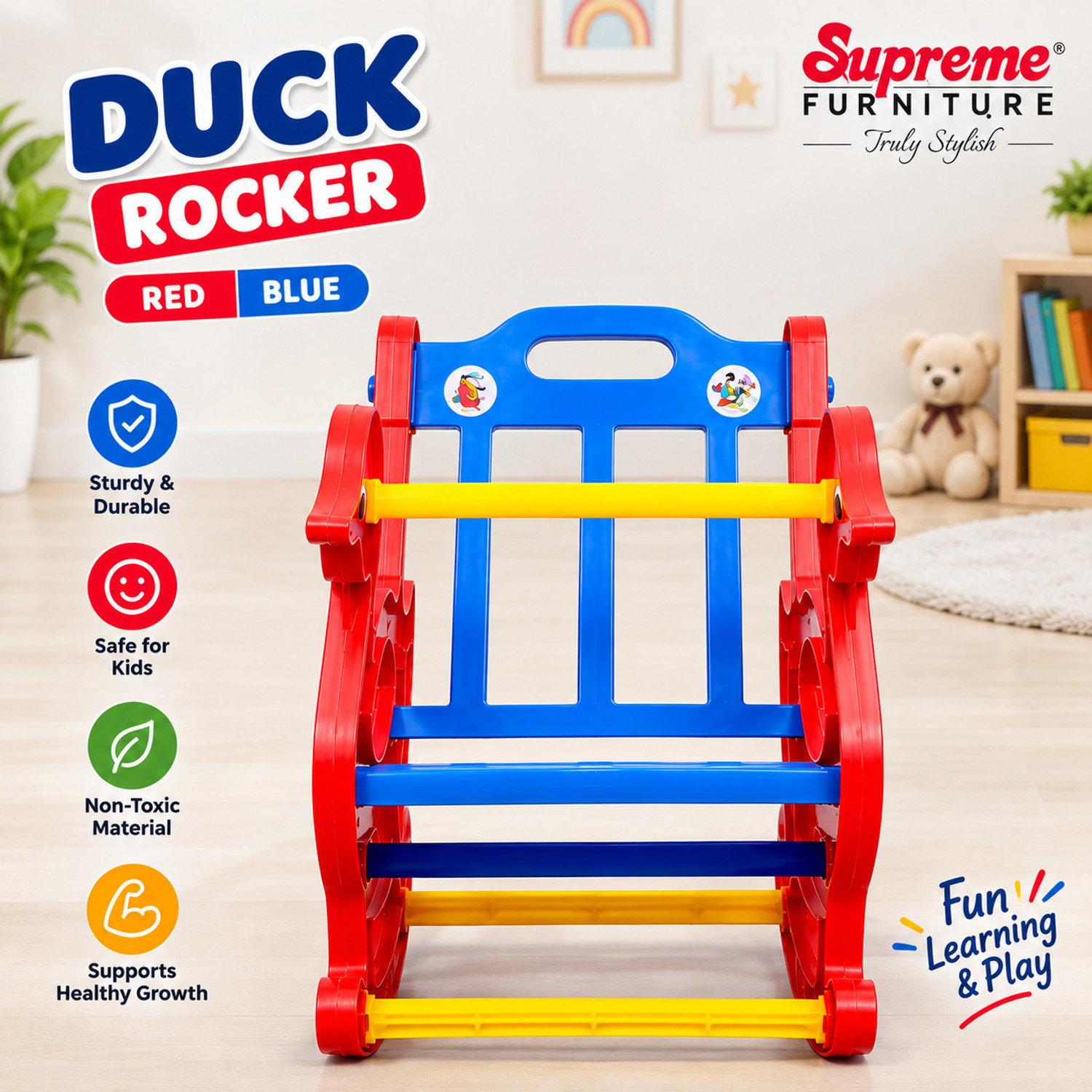 Image of Supreme Duck C Red /Blue Plastic Rocking Chair (Finish Color - Red-Blue, DIY(Do-It-Yourself))