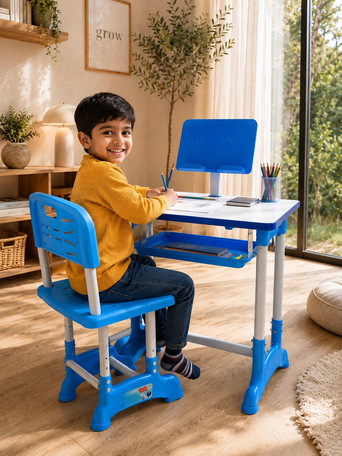 Image of MY LITTLE TOWN Kids study Desk & Chair with Adjustable Height| 5-15 Years |Study table & chair engineered wood Desk Chair