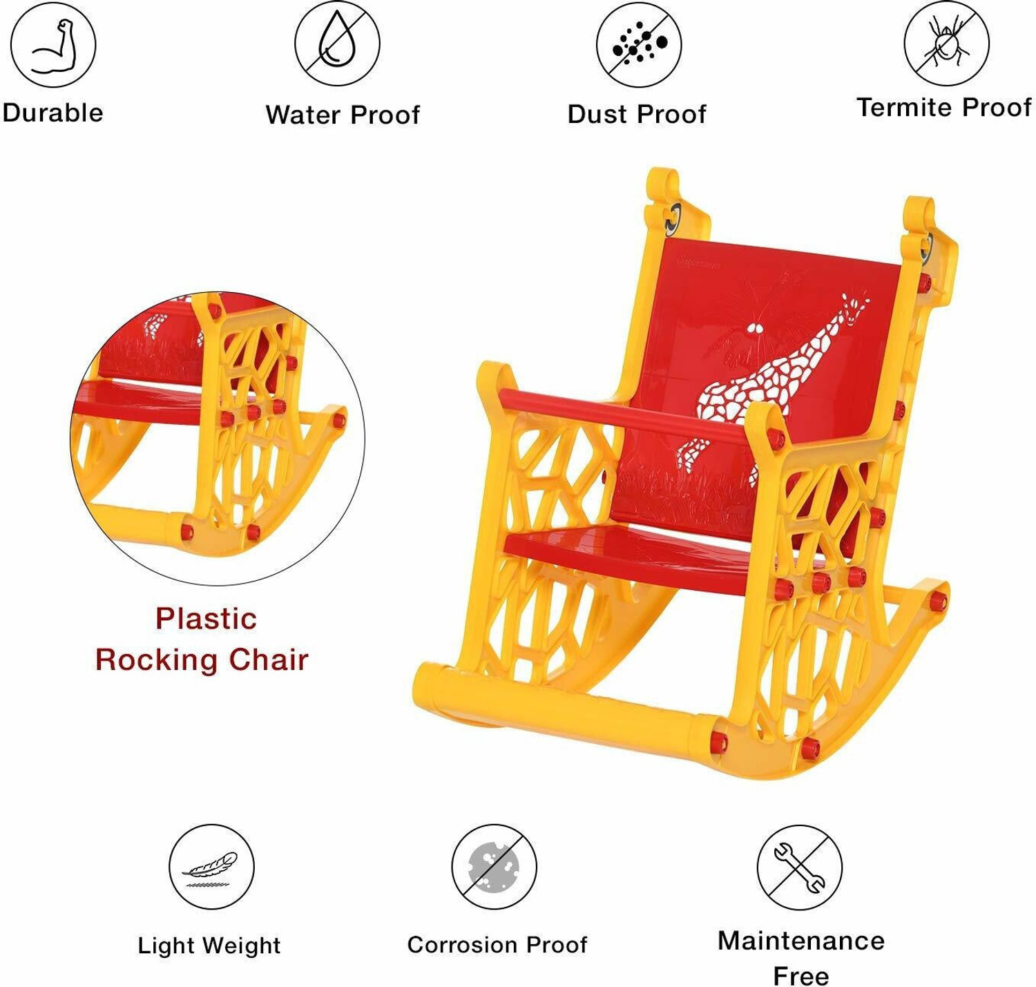 Image of Supreme Girrafe Plastic Rocking Chair (Finish Color - RED YELLOW, DIY(Do-It-Yourself))