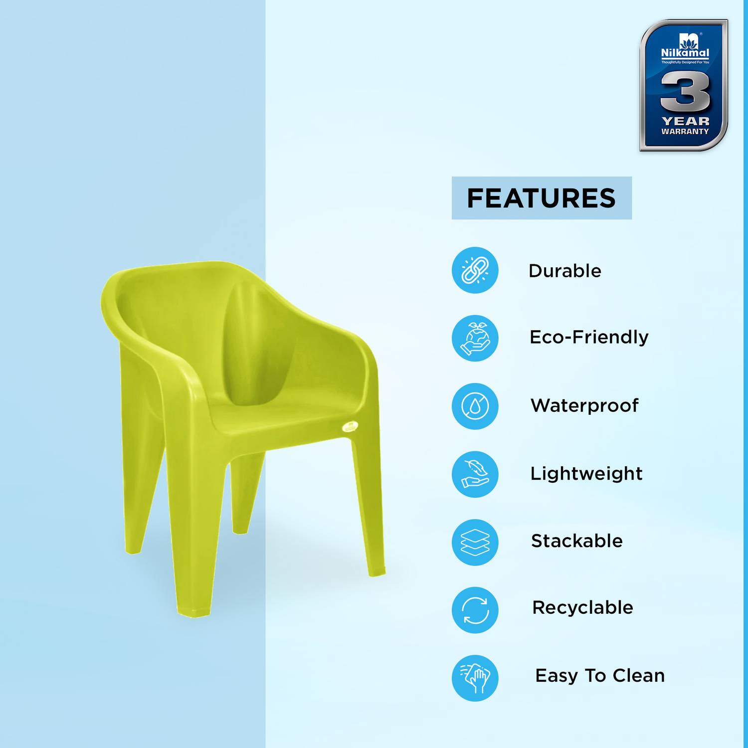 Eeezygo Baby Chair Modern & Comfortable with Arm & Backrest for Study, Dining Plastic Chair - Image 3