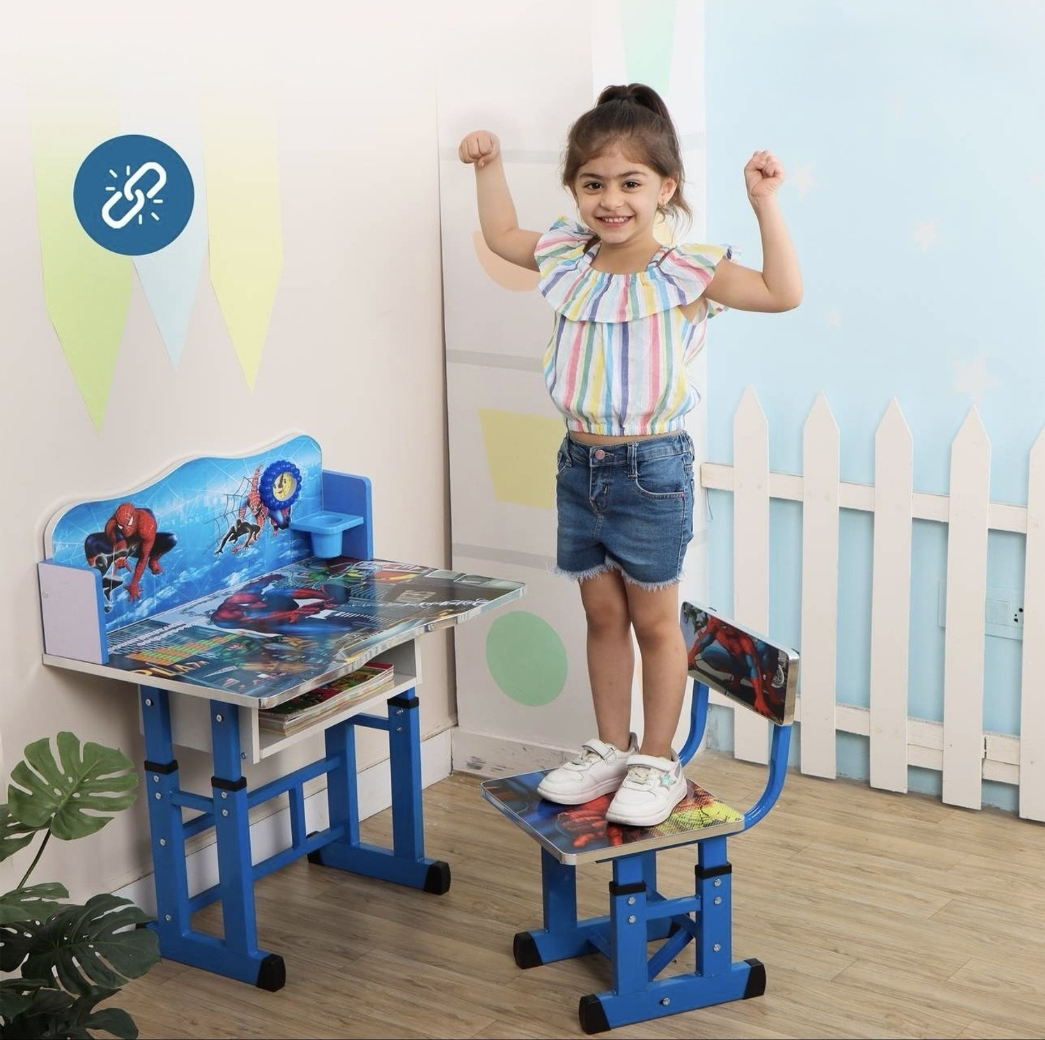 Image of Flipkart Perfect Homes Junior Kids Study Table and Chair | Adjustable height| 4-16 Years| Strong and Ergonomic engineered wood Desk Chair
