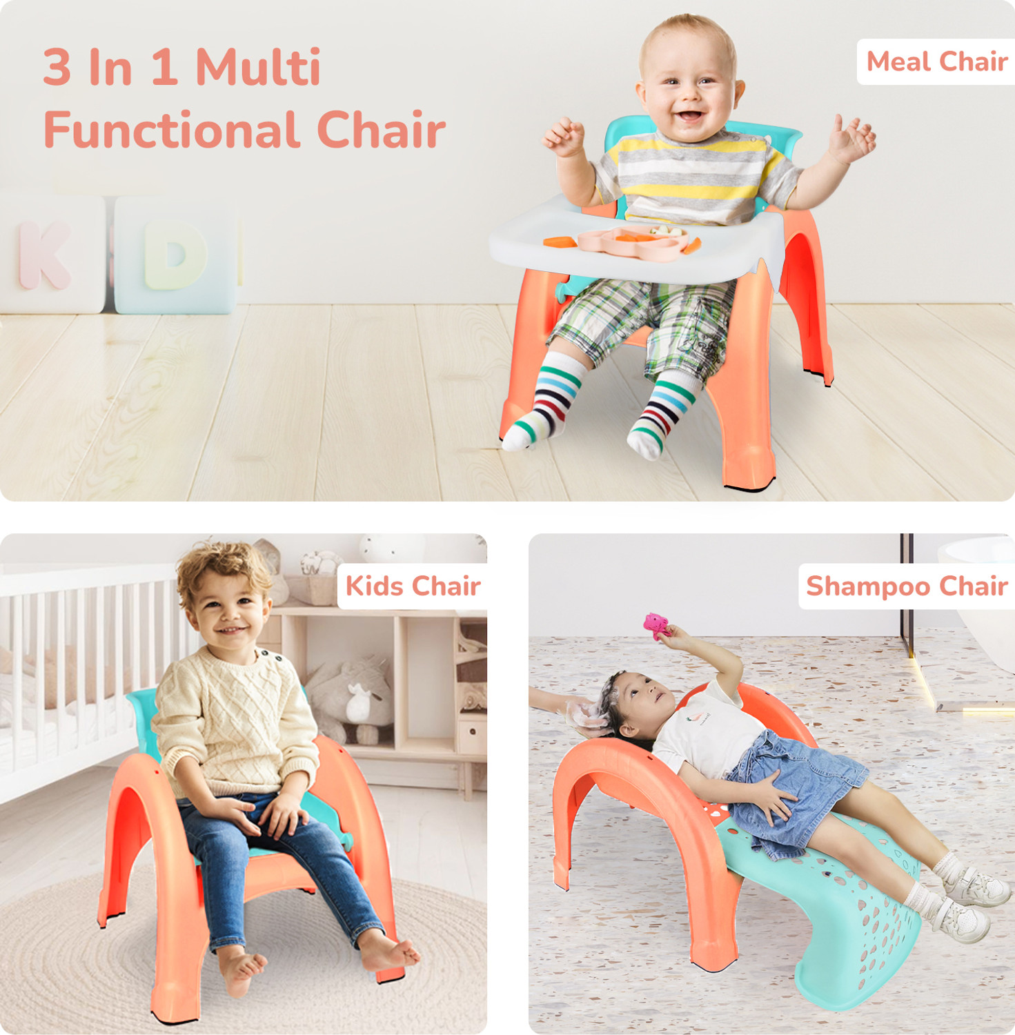 Image of R for Rabbit Jelly Bean 3-in-1 Baby Study / Shampoo & Kid Seating Chair with High Backrest Plastic Chair