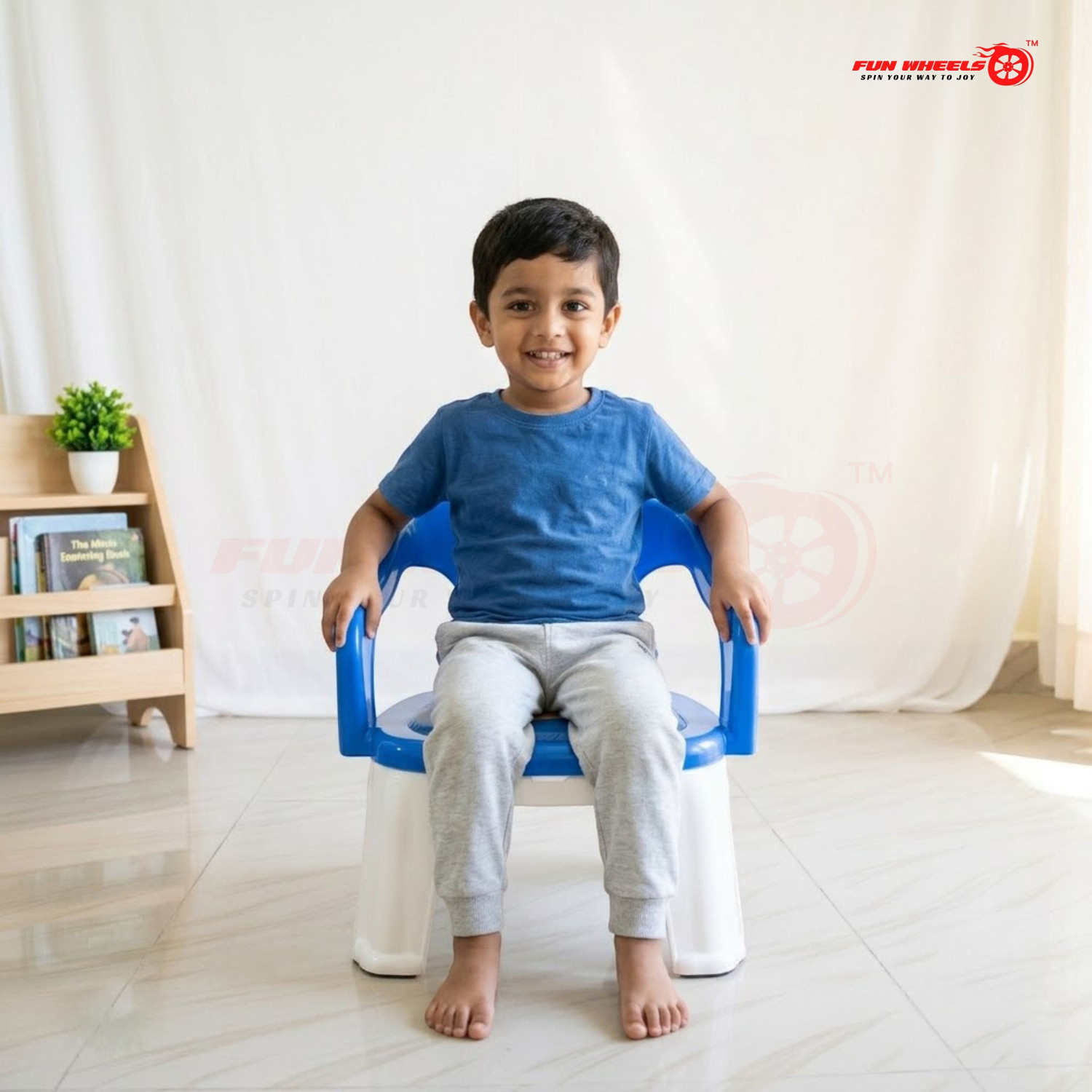 Image of FUN WHEELS Comfortable Kids Plastic Chair for Study, Play & Sitting (Blue) Plastic Chair (Finish Color - BLUE, Pre-assembled)