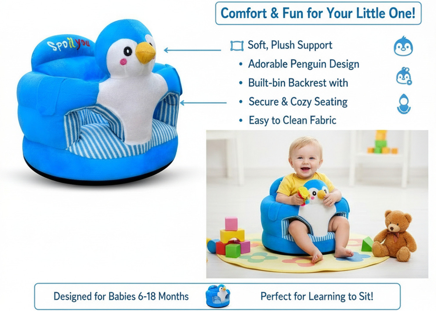 Image of VEERA HOMES Kids chair sofa seat for baby 0 to 2 years Fabric Chair