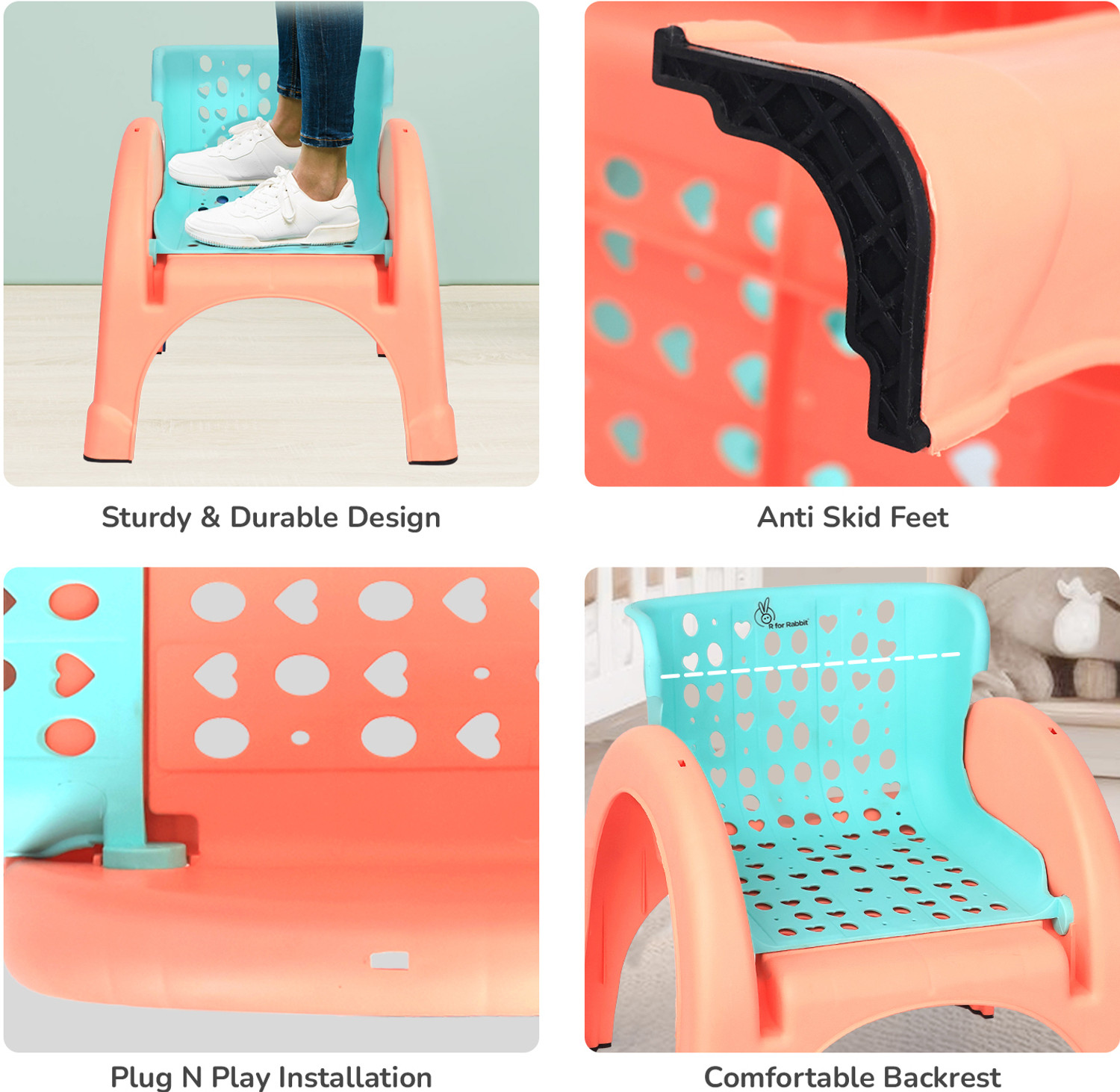 Image of R for Rabbit Jelly Bean 3-in-1 Baby Study / Shampoo & Kid Seating Chair with High Backrest Plastic Chair