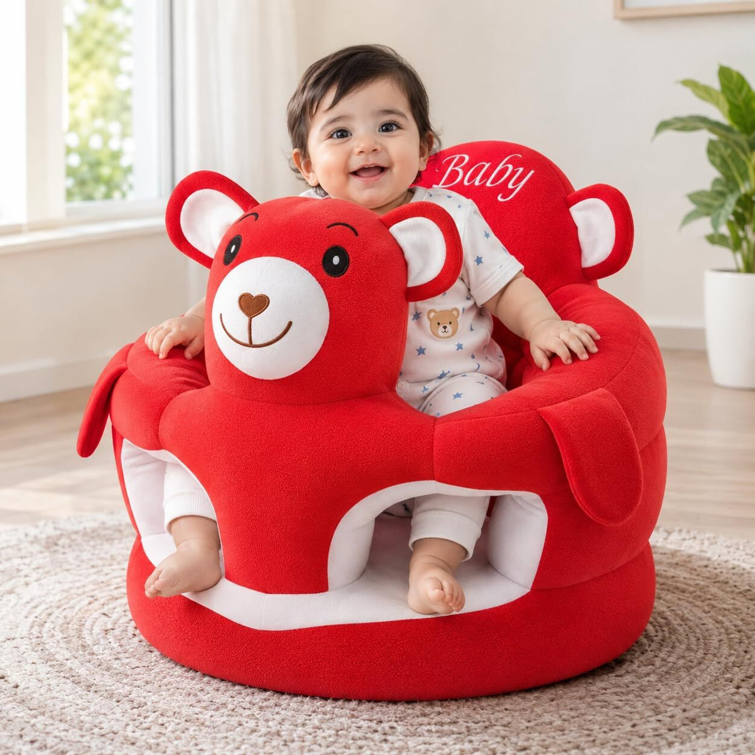 Image of VEERA HOMES Kids Chair for seating Fabric Sofa (Finish Color - Red, Pre-assembled)