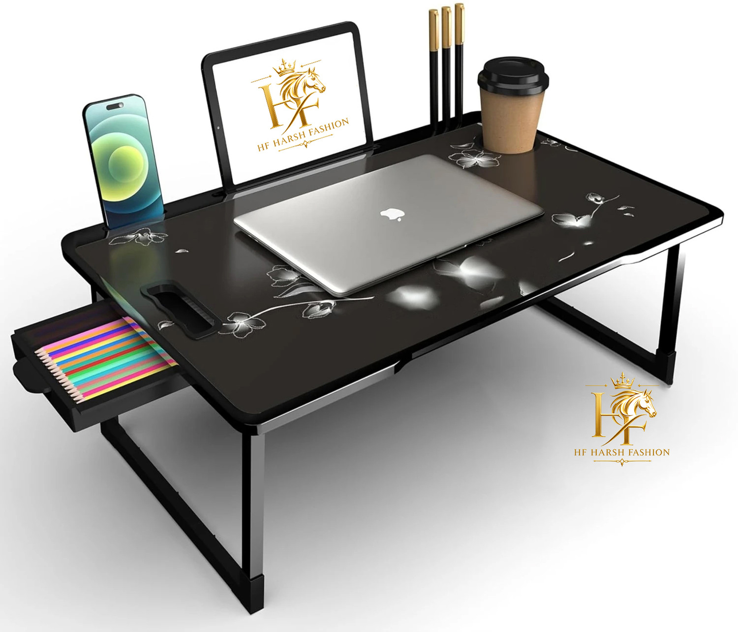 Image of HF HARSH FASHION FLOWER COTTED Wood Portable Laptop Table