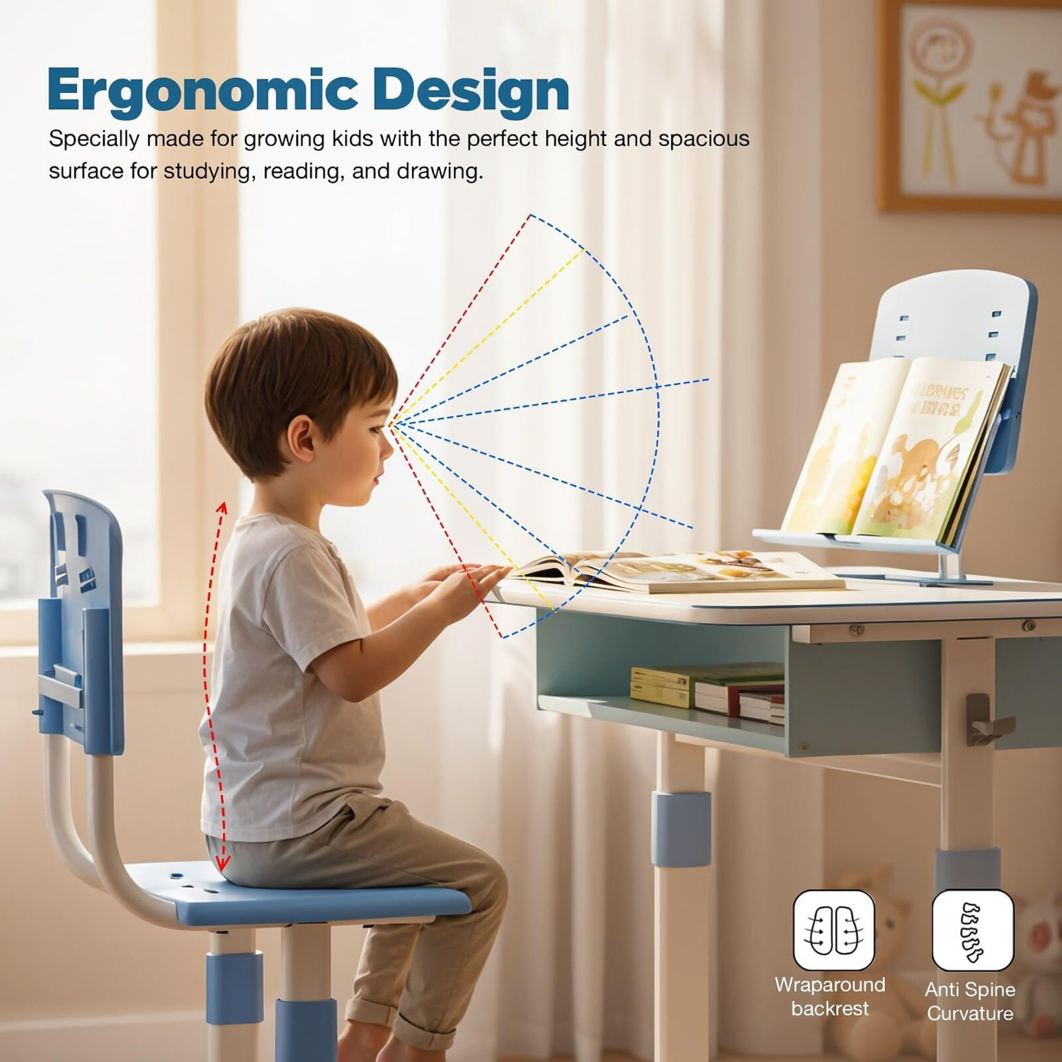 Image of baybee Adjustable Kids Study Table & Chair Set | Ergonomic Desk with Storage Metal Study Table