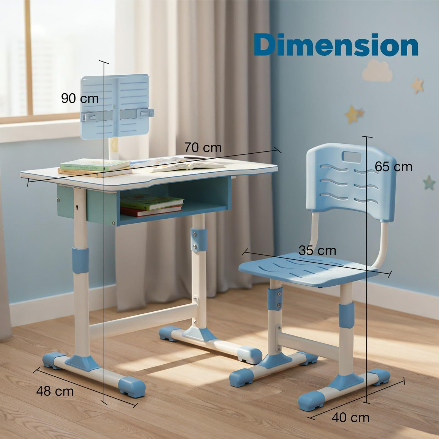 Image of baybee Adjustable Kids Study Table & Chair Set | Ergonomic Desk with Storage Metal Study Table