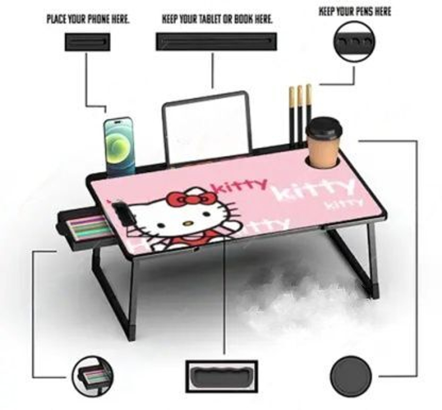 Image of KHODAL ARTH US BIDING Hello-Kitty COATED Laptop Study Table Engineered Wood Study Table