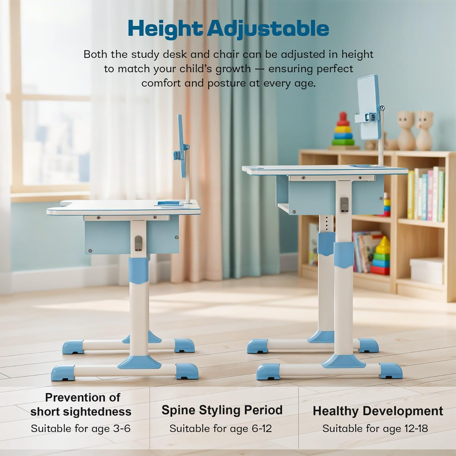 Image of baybee Adjustable Kids Study Table & Chair Set | Ergonomic Desk with Storage Metal Study Table