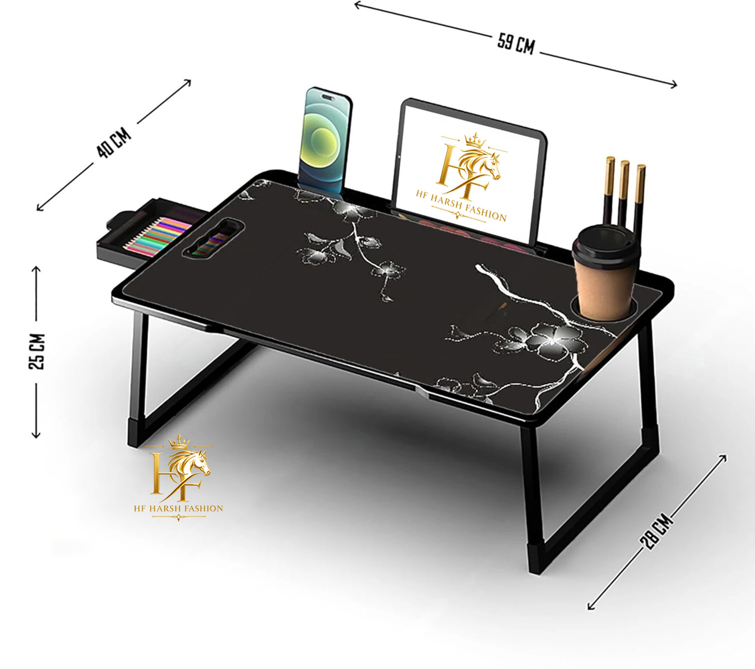 Image of HF HARSH FASHION FLOWER COTTED Wood Portable Laptop Table