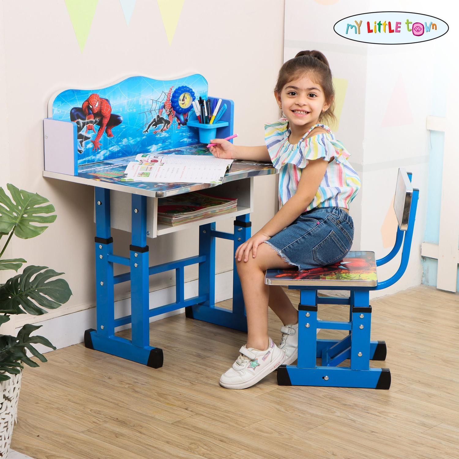Image of MY LITTLE TOWN Spiderman Kids Study Table & Chair with adjustable height | 4-15 years | Metal Study Table