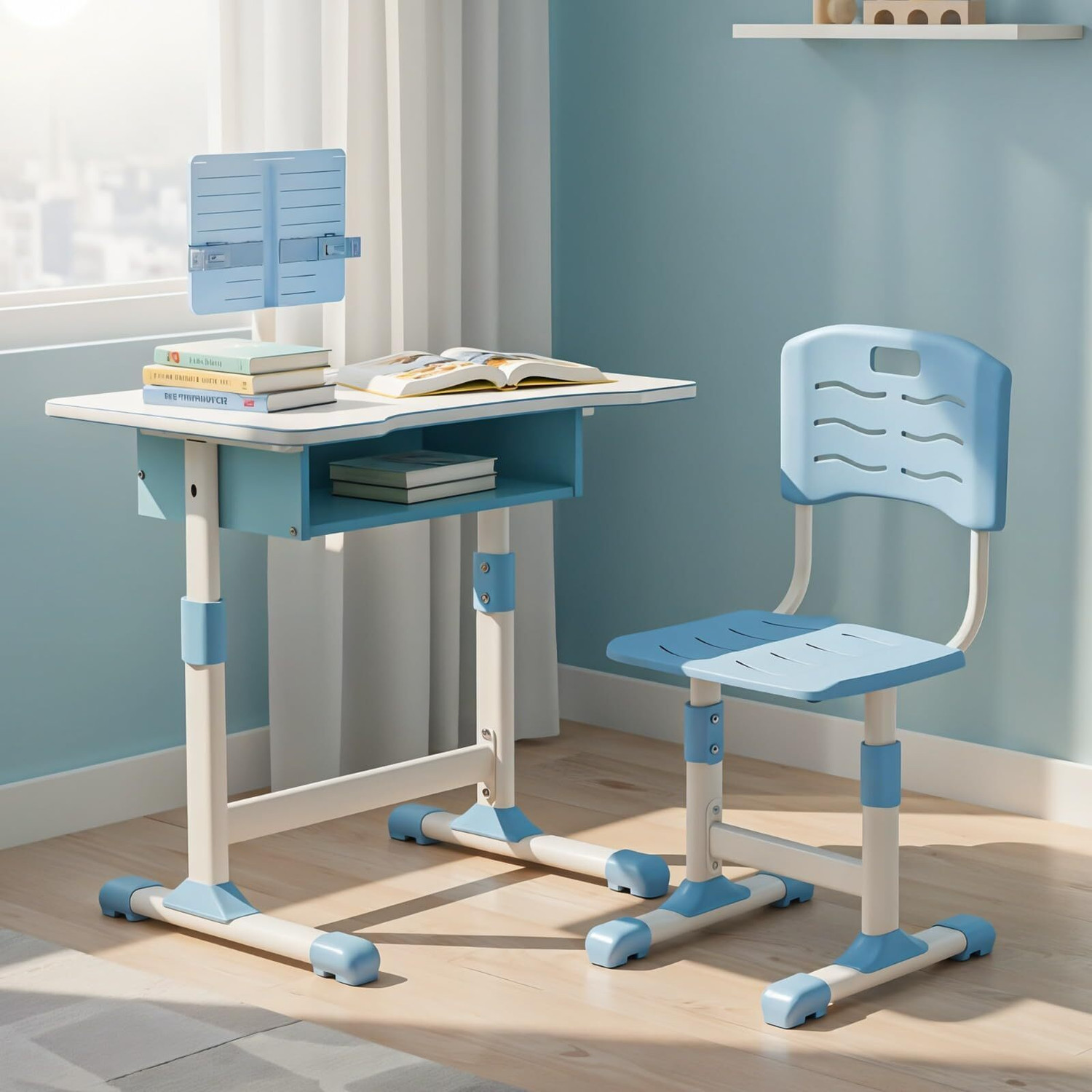 Image of baybee Adjustable Kids Study Table & Chair Set | Ergonomic Desk with Storage Metal Study Table