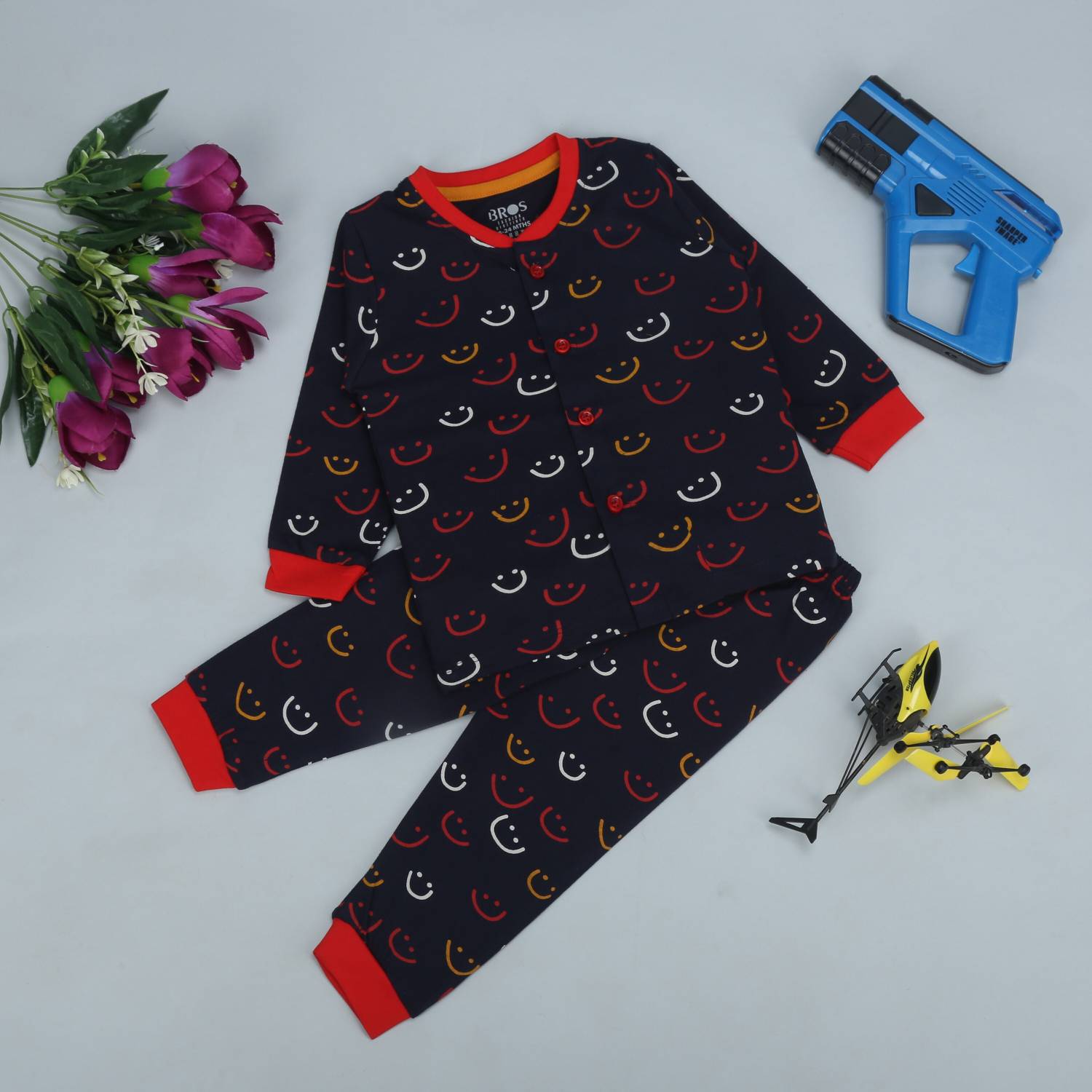 3BROS Kids Nightwear Baby Boys & Baby Girls Printed Cotton