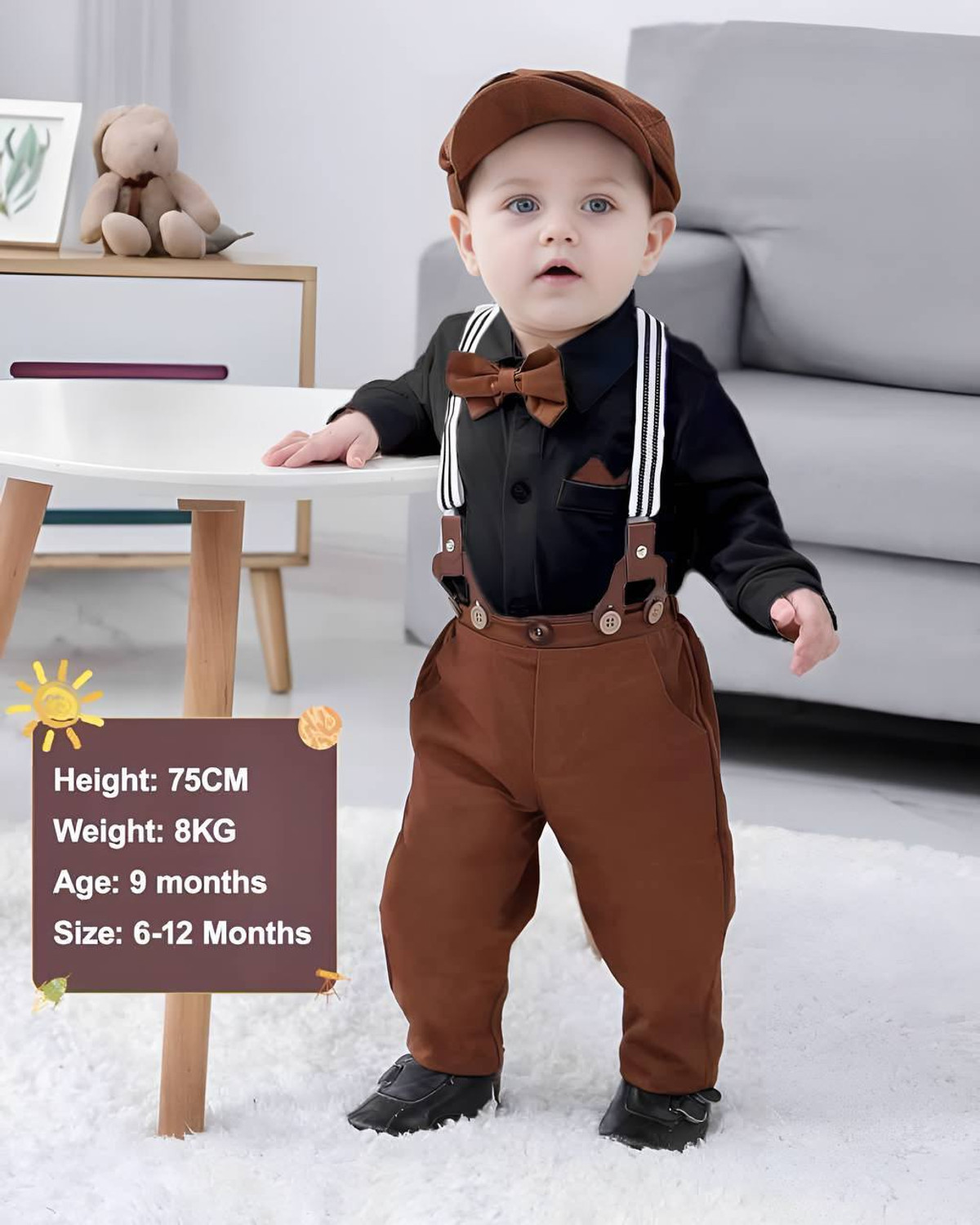 Image of ULTRINA Baby Boys Party(Festive) Shirt Pant, Suspenders, Bow Tie, Cap