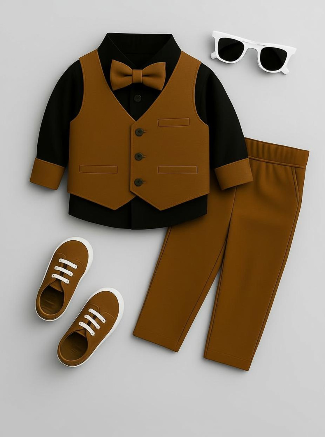 Image of Fabmytra Boys Party(Festive) Vest Shirt, Pant, Bow Tie