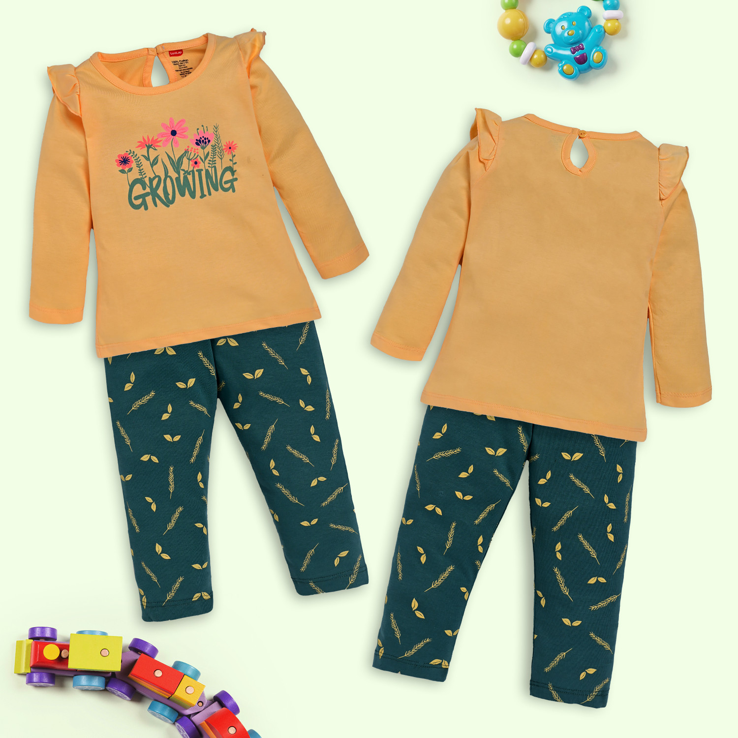 Image of LuvLap Baby Girls Casual T-shirt Pyjama (Multicolor 1)