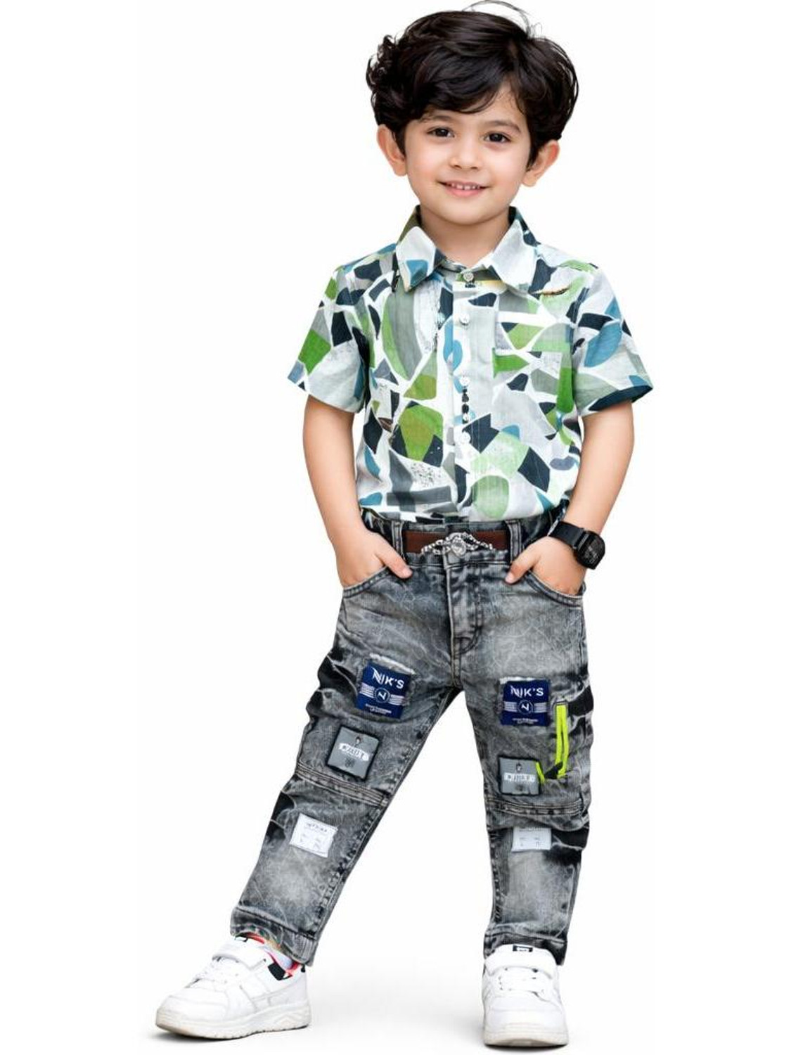 Image of KidsBazaar Boys Casual Shirt Jeans (Marble)