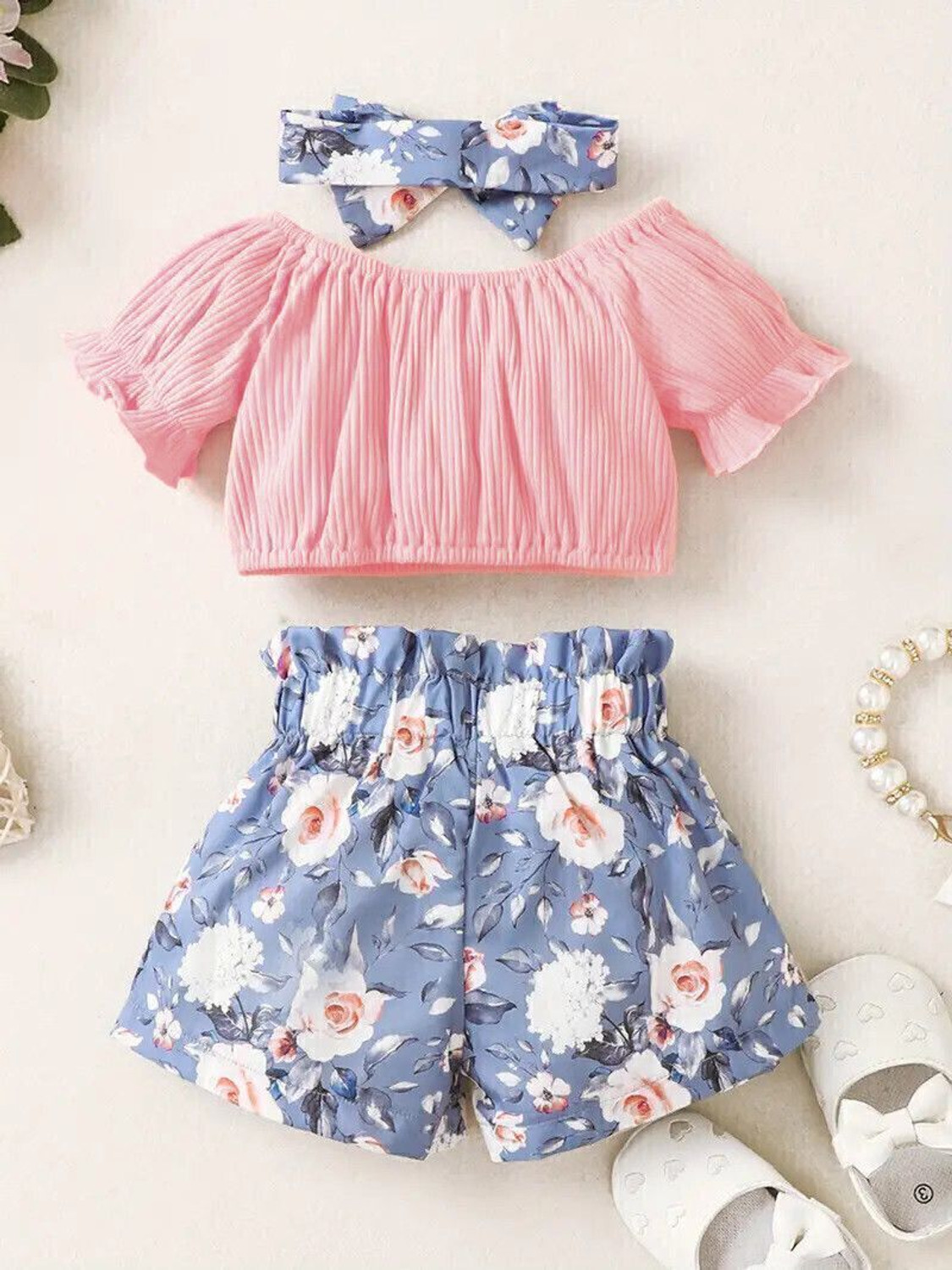 Image of HouseOfCommon Baby Girls Party(Festive) Top Shorts, Hairband