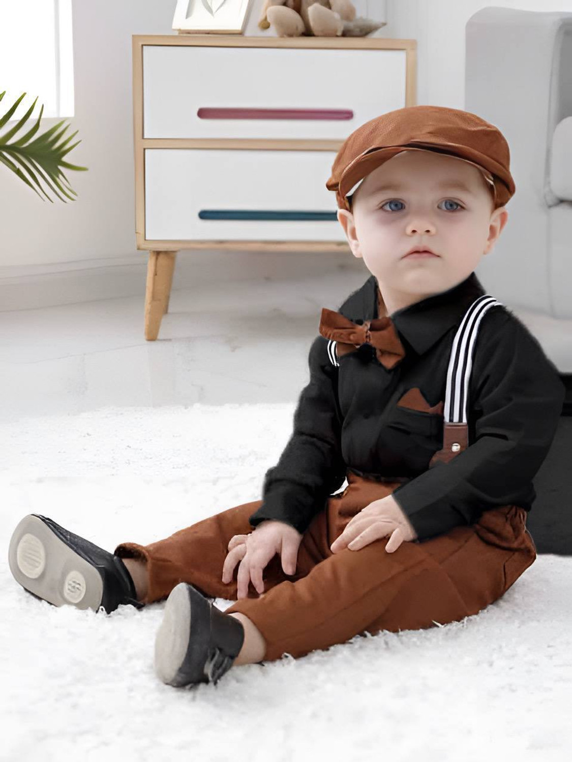 Image of ULTRINA Baby Boys Party(Festive) Shirt Pant, Suspenders, Bow Tie, Cap