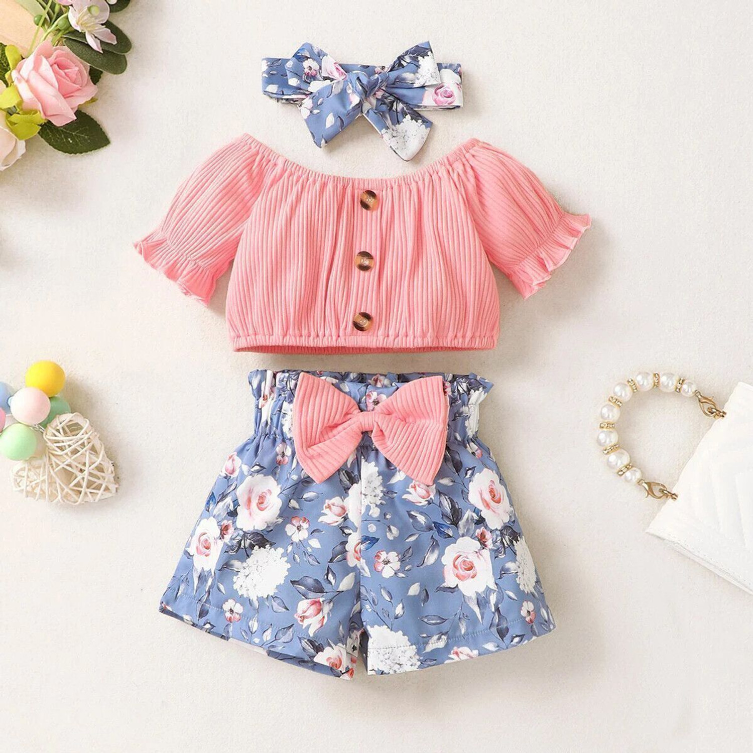 Image of HouseOfCommon Baby Girls Party(Festive) Top Shorts, Hairband