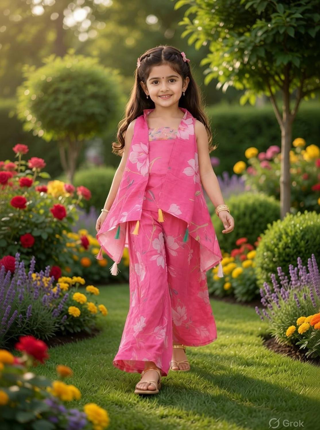 The Arjun Mart Girls Festive & Party, Casual Ethnic Jacket, Kurta and Palazzo Set