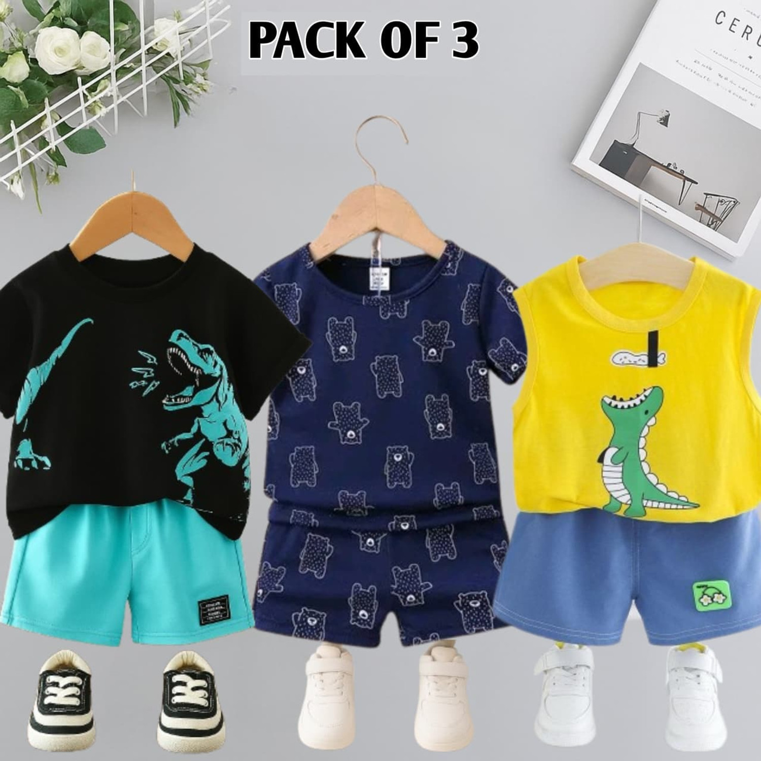 Image of CALCUTTA FASHION Baby Boys & Baby Girls Casual T-shirt Shorts (Multicolor)