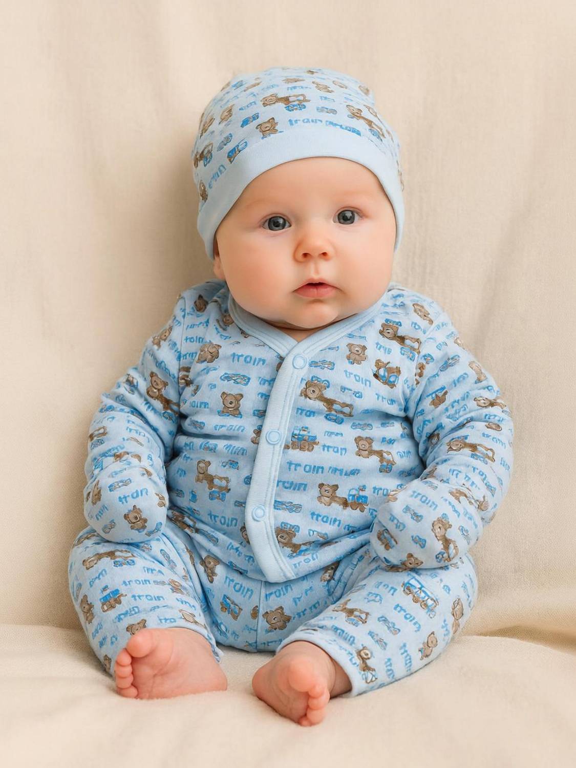 ADotBee Baby Boys & Baby Girls Casual Shirt Pyjama, Cap, Mitten