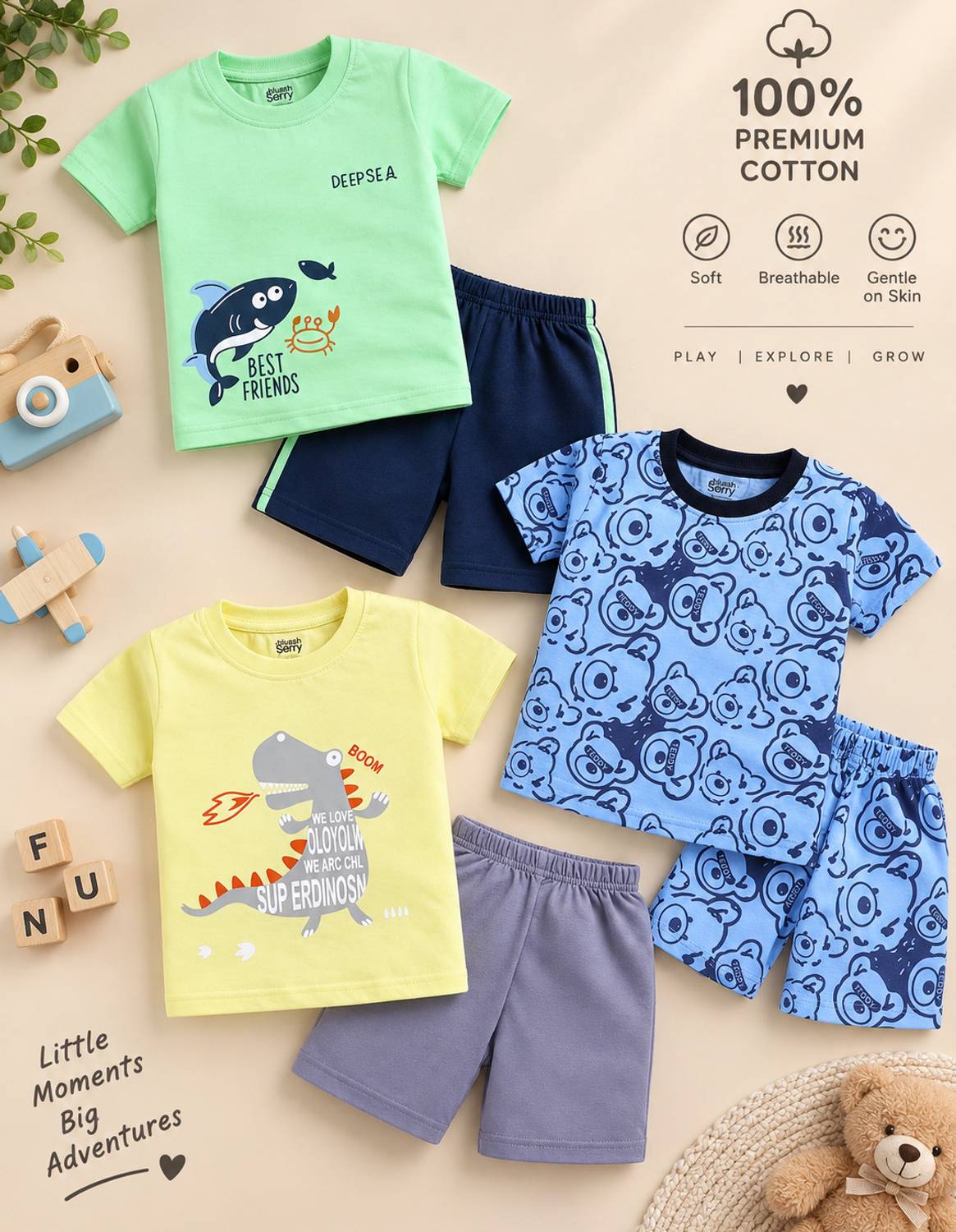 Blushh Berry Boys Casual T-shirt Shorts