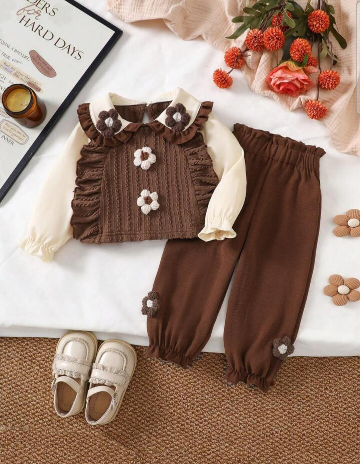 Image of SRI Dresses Girls Casual Top Pant (Chocolate Petal, Pack of 1)