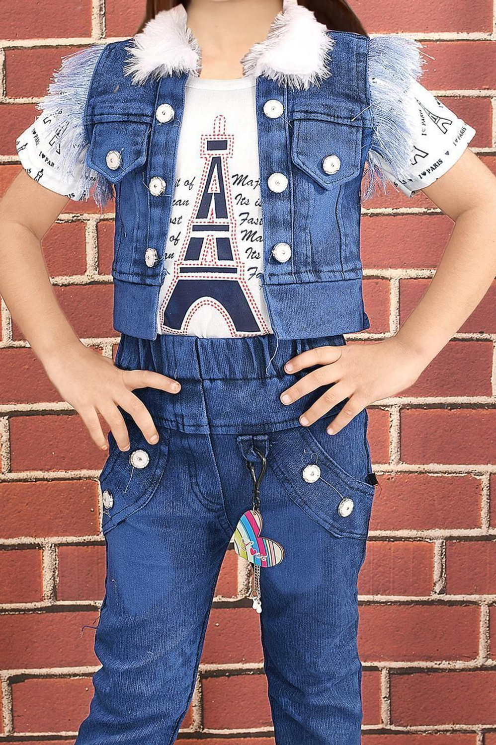 Image of I Naina Dresses Girls Party(Festive) Jacket T-shirt, Jeans