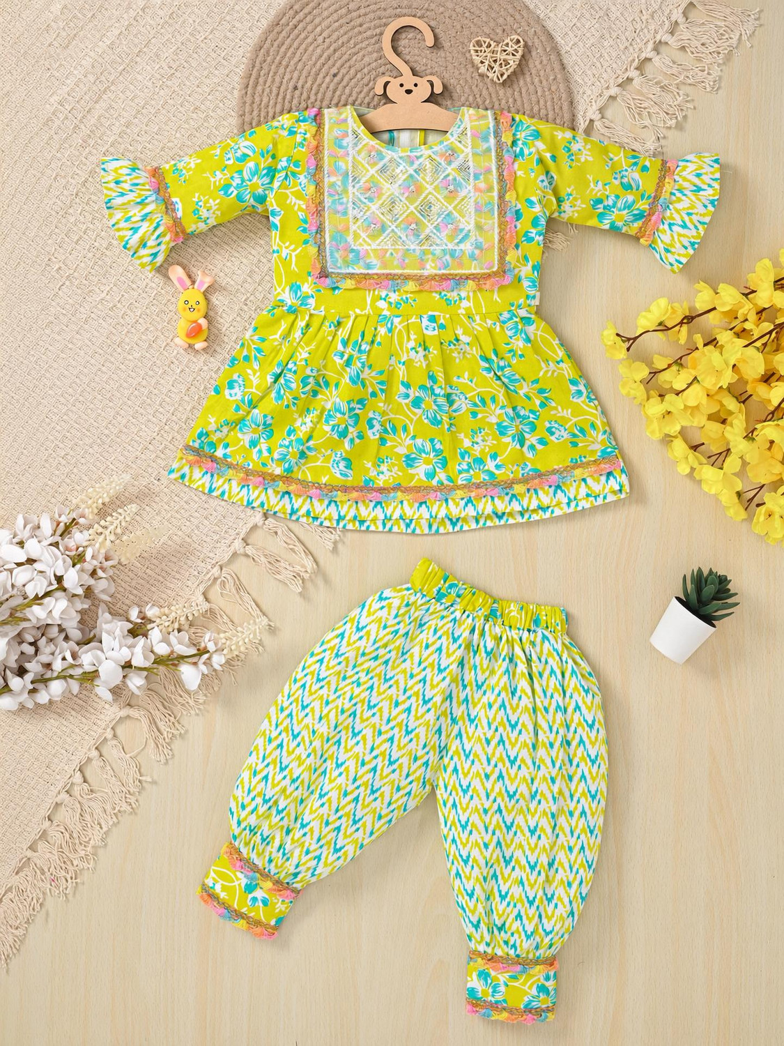 Image of Ar creation Baby Girls Casual Dress Pyjama (Yellow)