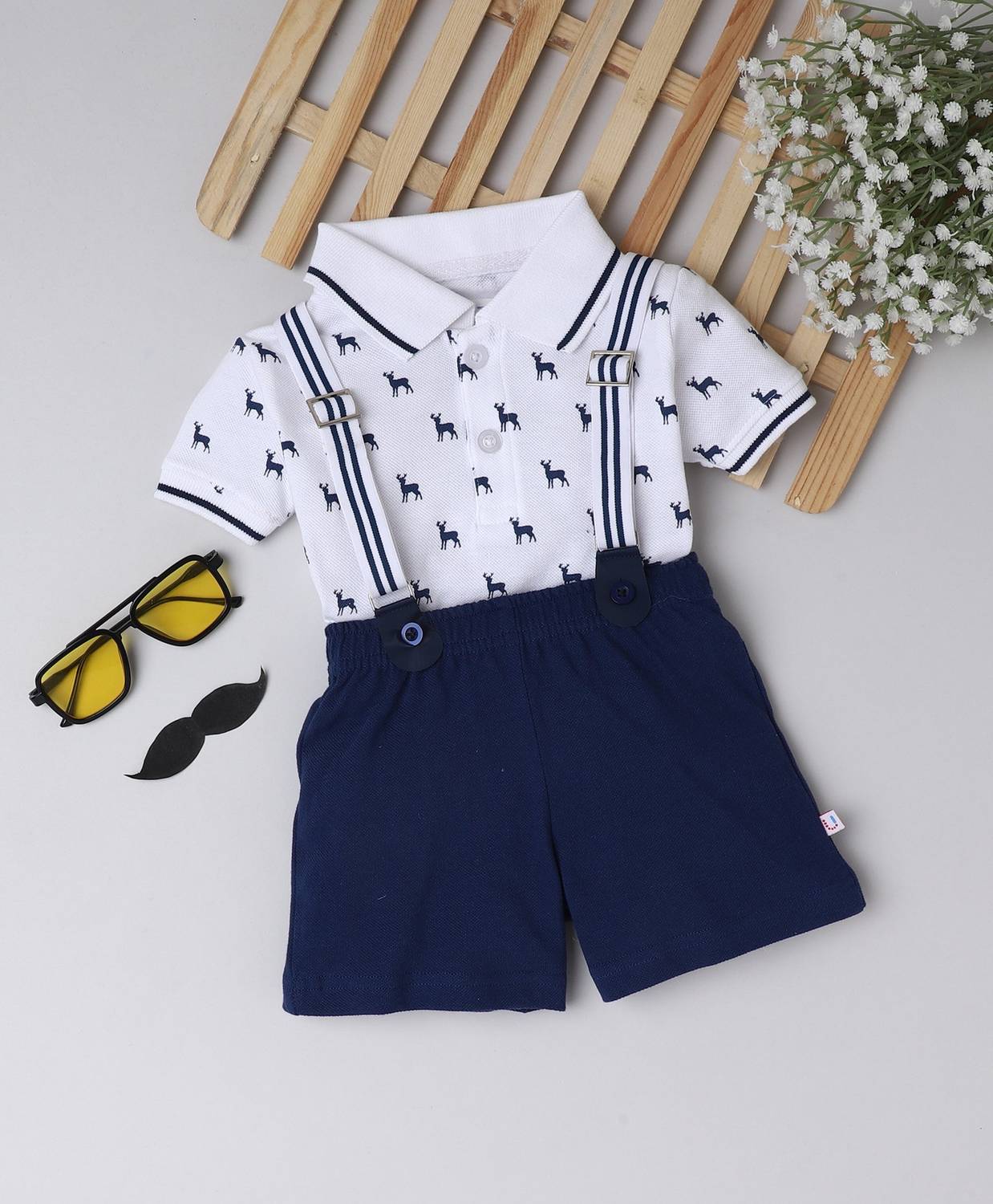 BUMZEE Boys Casual T-shirt Shorts, Suspenders