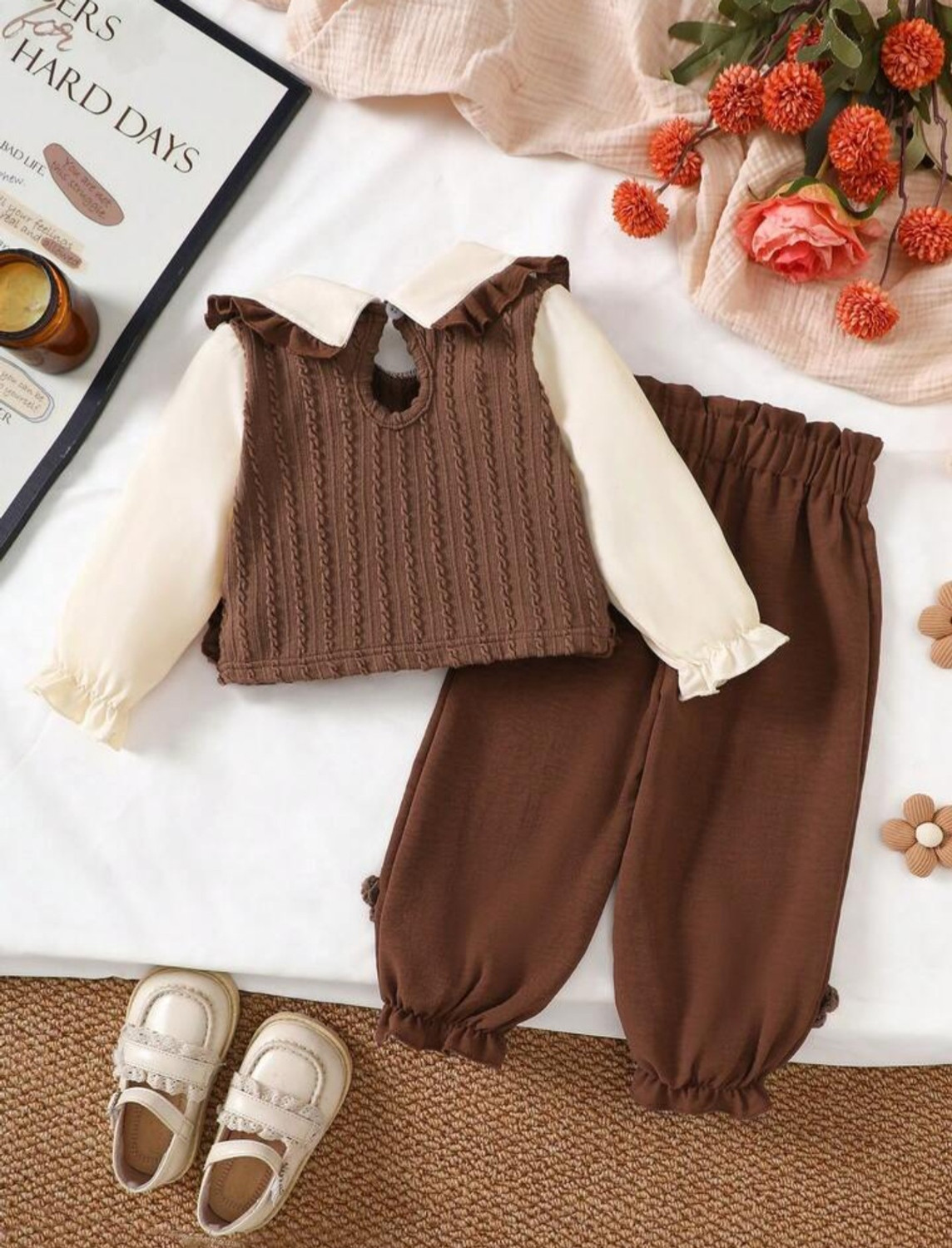 Image of SRI Dresses Girls Casual Top Pant (Chocolate Petal, Pack of 1)