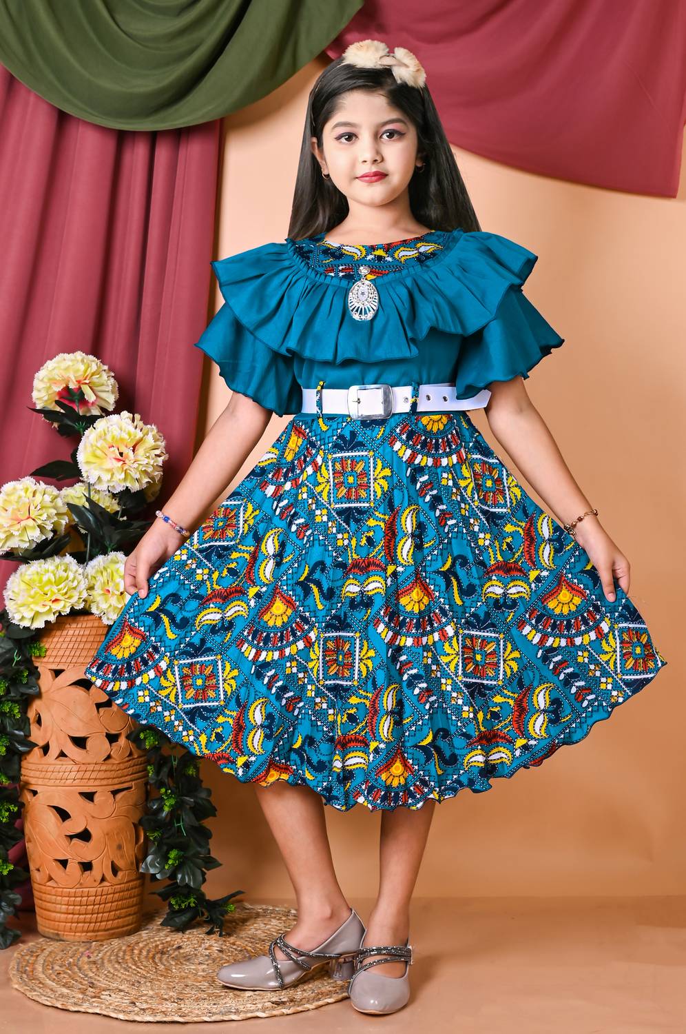 ANEHADRESSES Indi Girls Midi/Knee Length Party Dress