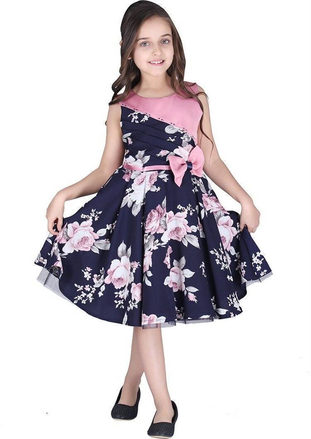 Cutecumber Girls Midi/Knee Length Party Dress (Dark Blue, Sleevel...mo