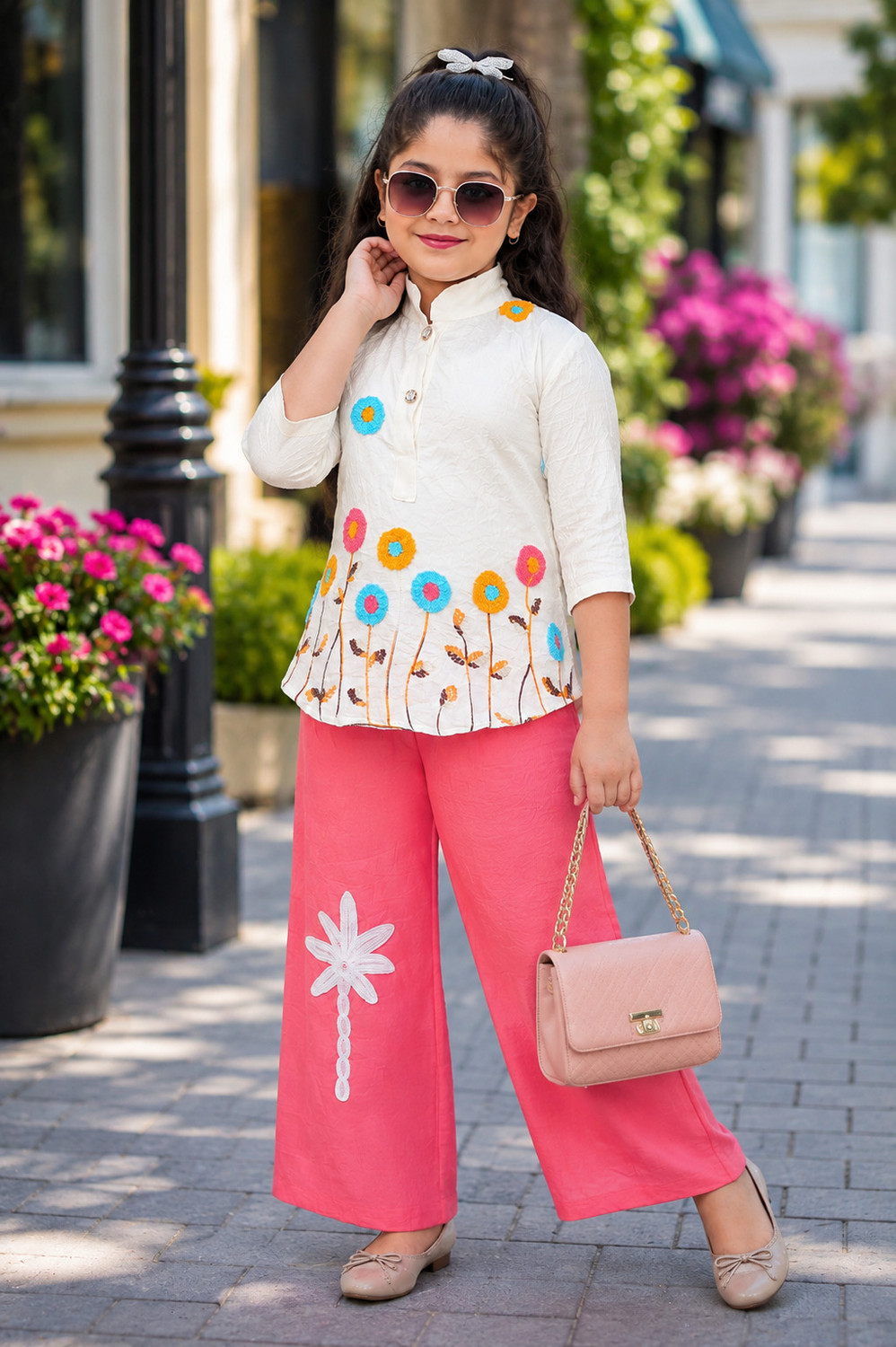 Image of Mdmongaldresses Girls Festive & Party Kurta and Palazzo Set (Pink Pack of 10)