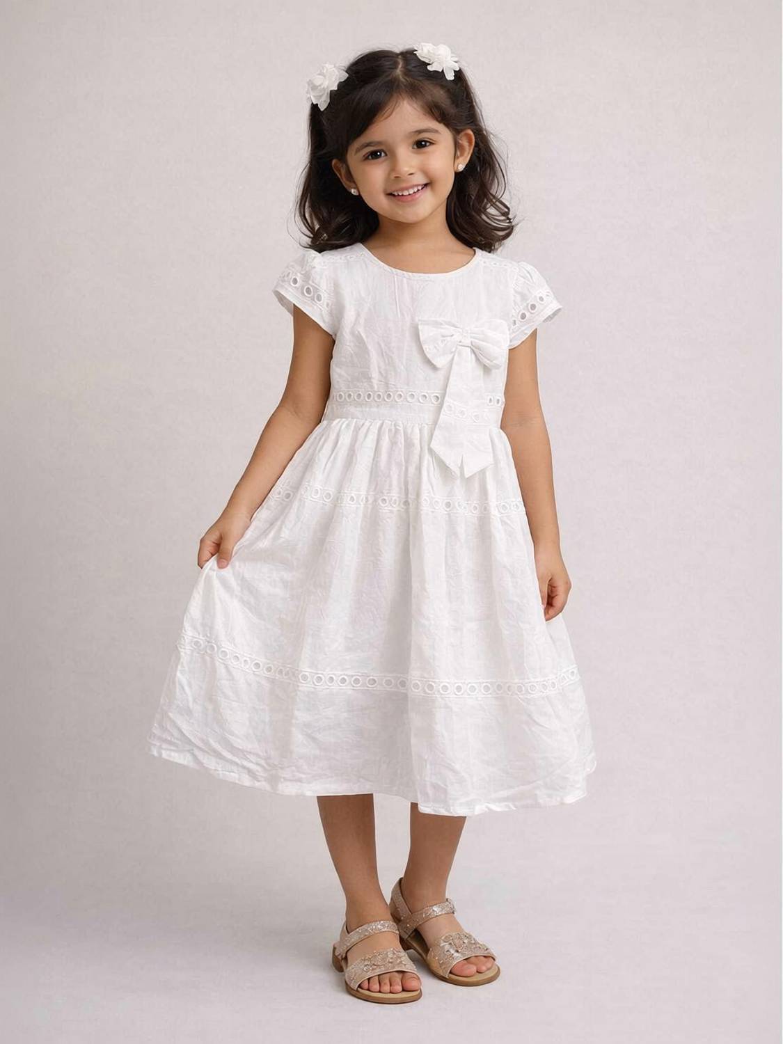 Flora Fit Indi Girls Midi/Knee Length Festive/Wedding Dress