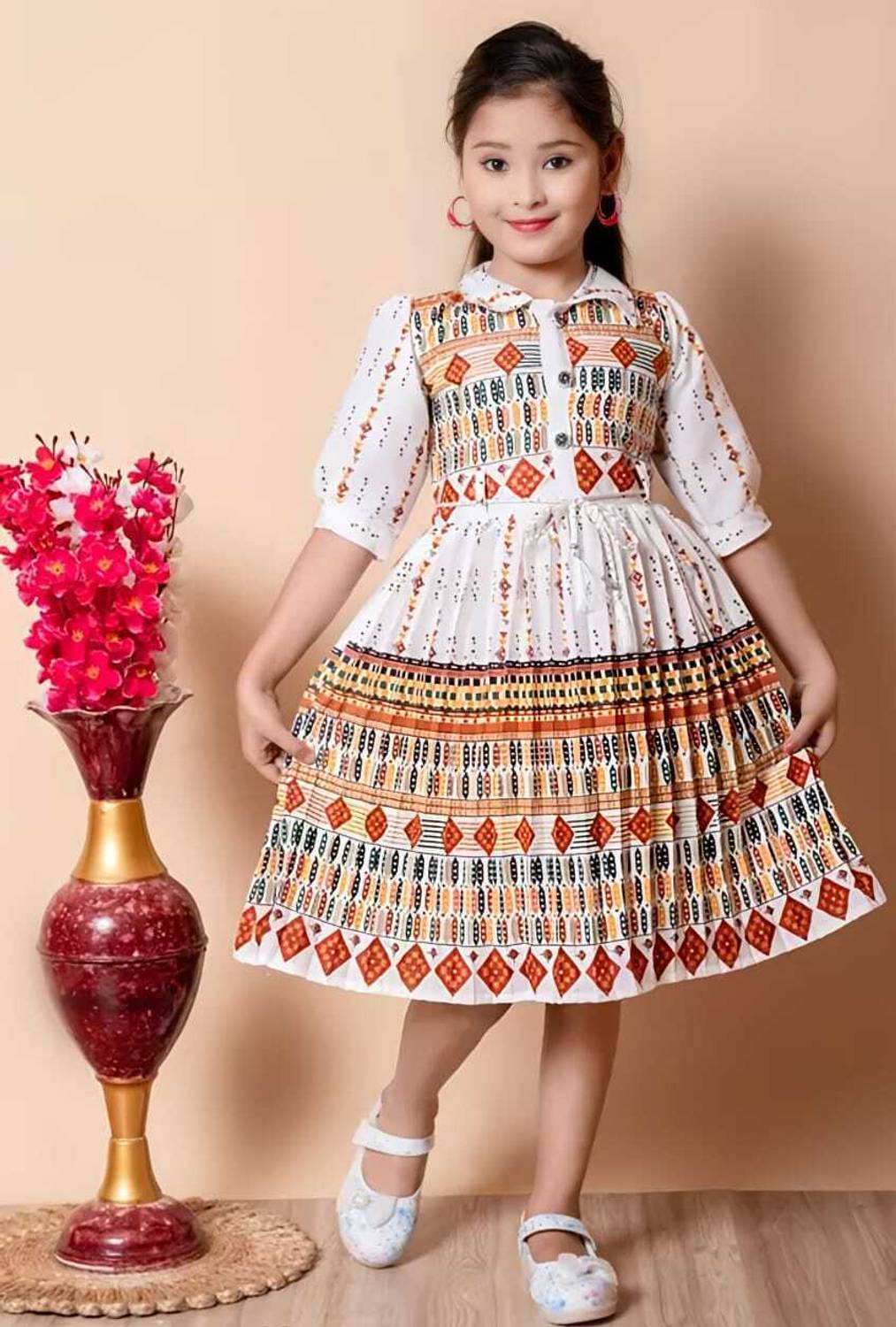 AMSFASHION Girls Below Knee Festive/Wedding Dress