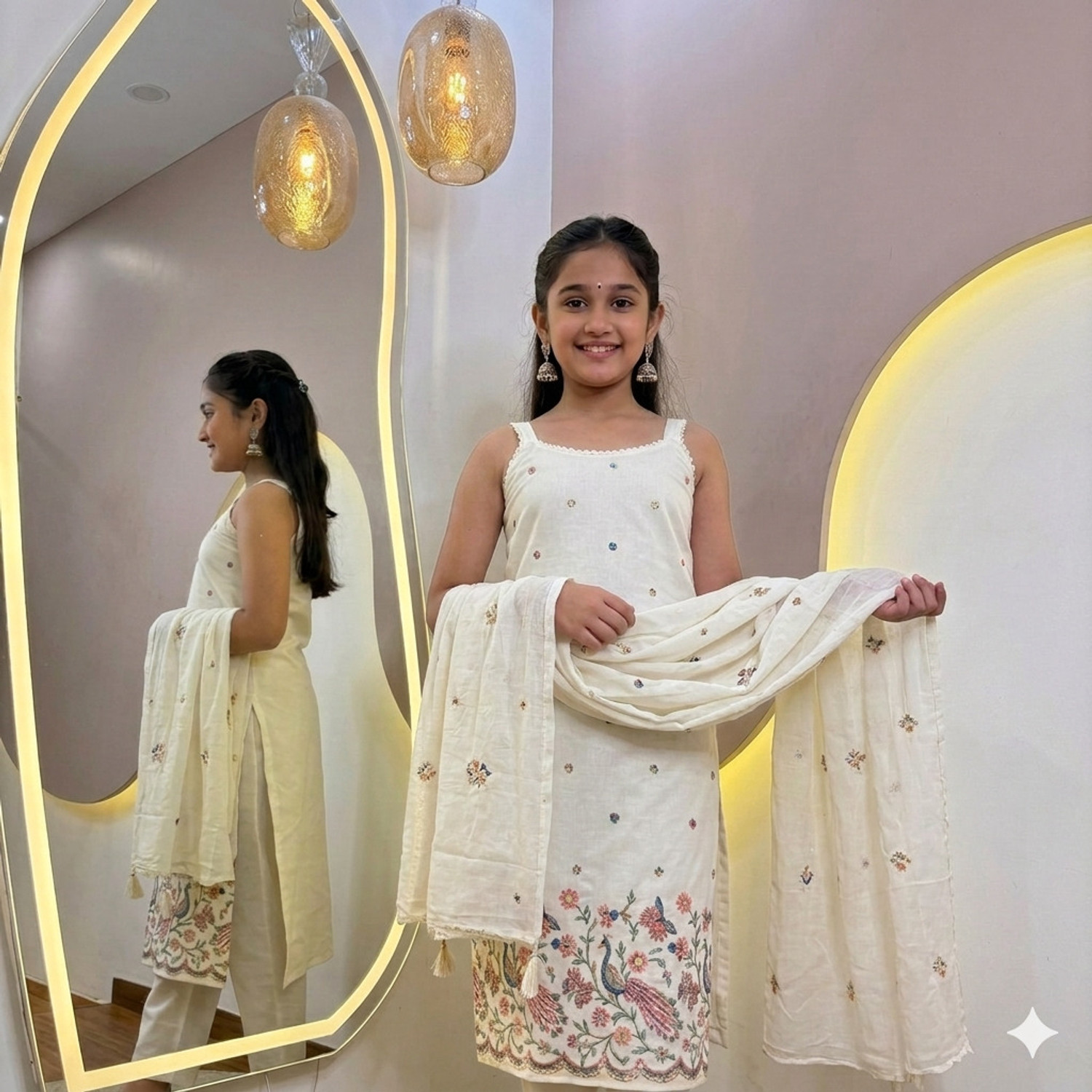Image of PIRA Girls Festive & Party Kurta, Pyjama & Dupatta Set