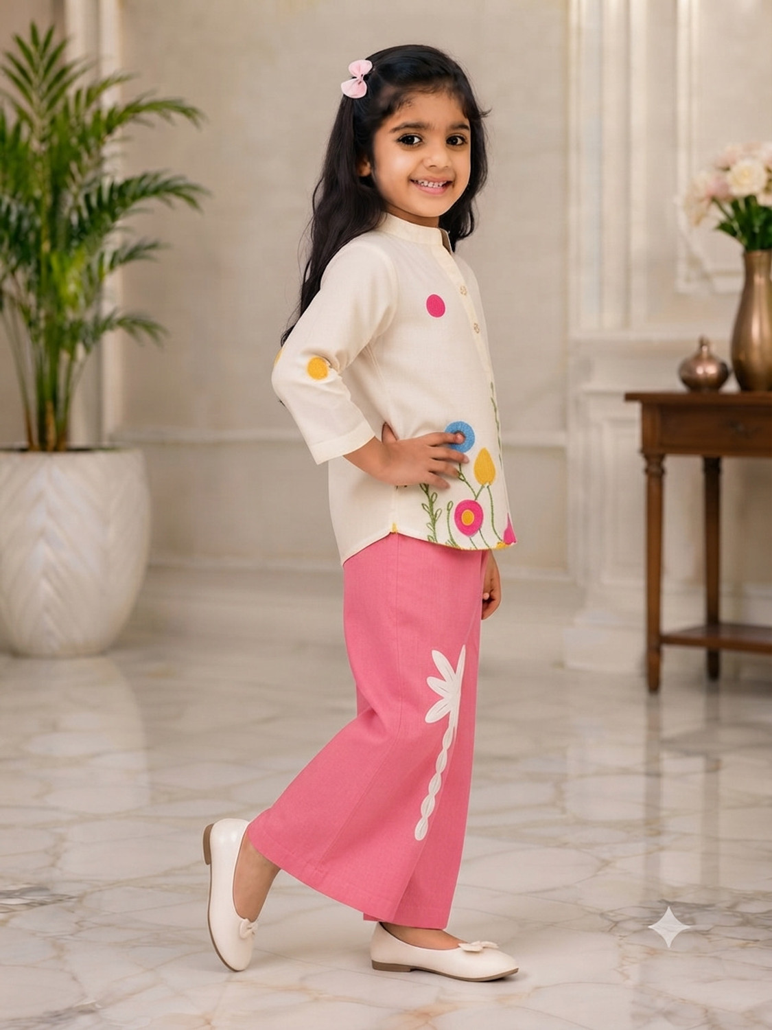 Image of Mdmongaldresses Girls Festive & Party Kurta and Palazzo Set (Pink Pack of 10)