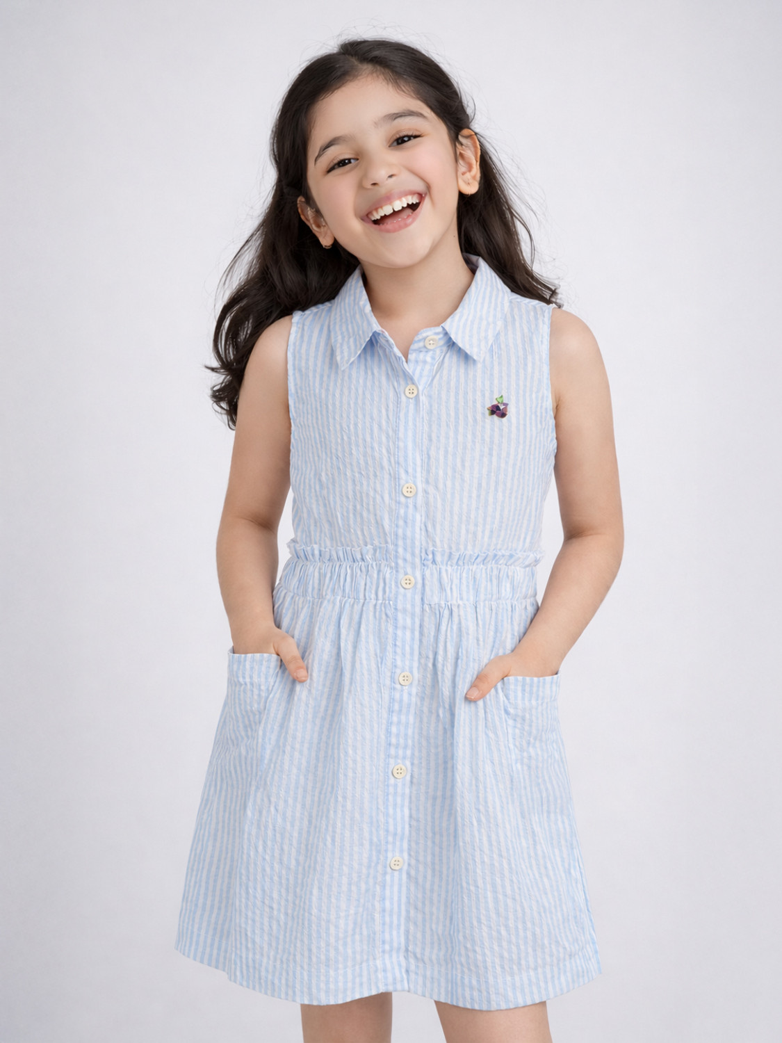 Image of Purple United Kids Girls Midi /Knee Length Casual Dress (Blue, Sleeveless)