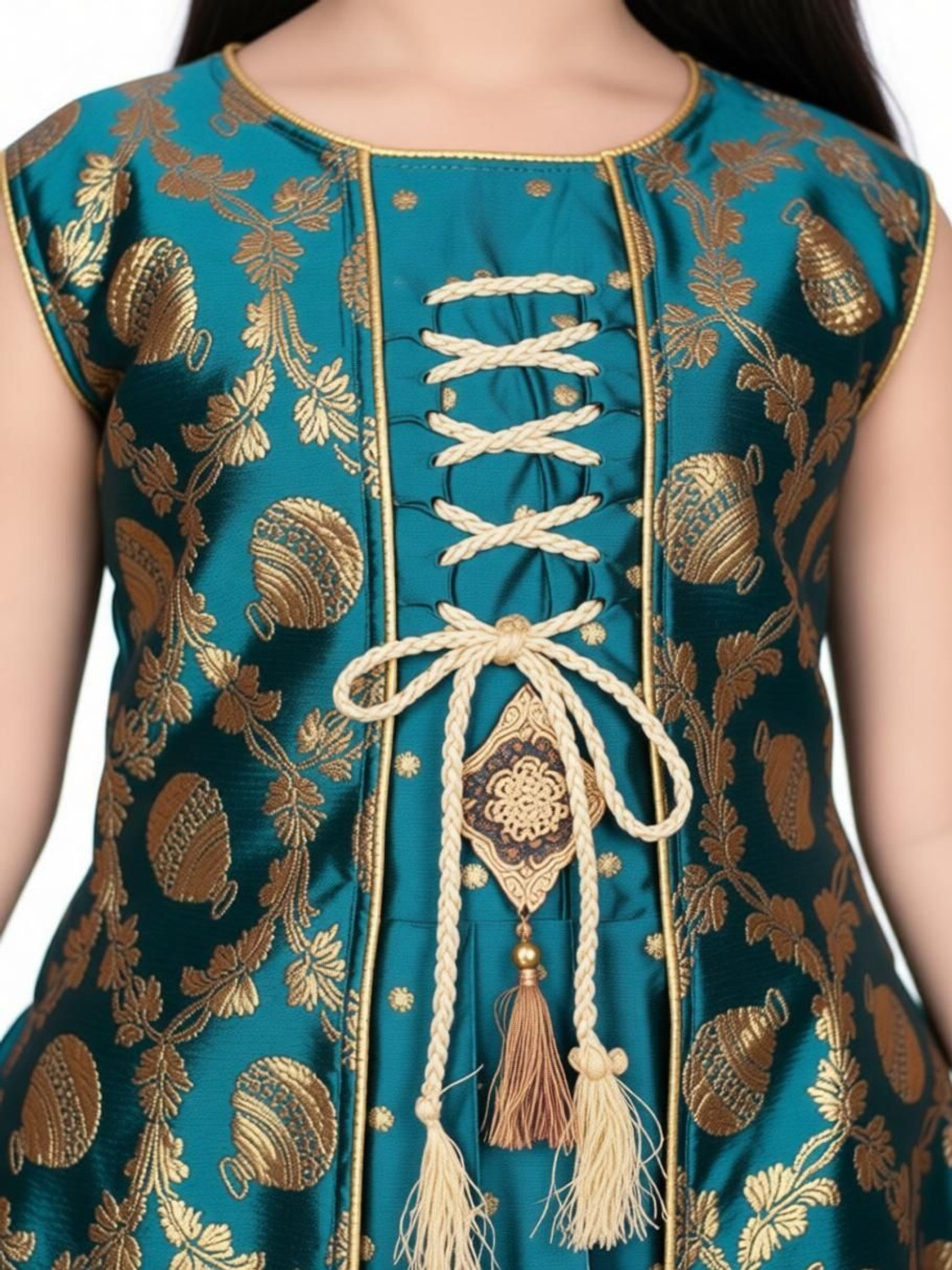 Image of FAYEZFASHION Girls Maxi /Full Length Festive /Wedding Dress (Blue, Sleeveless)