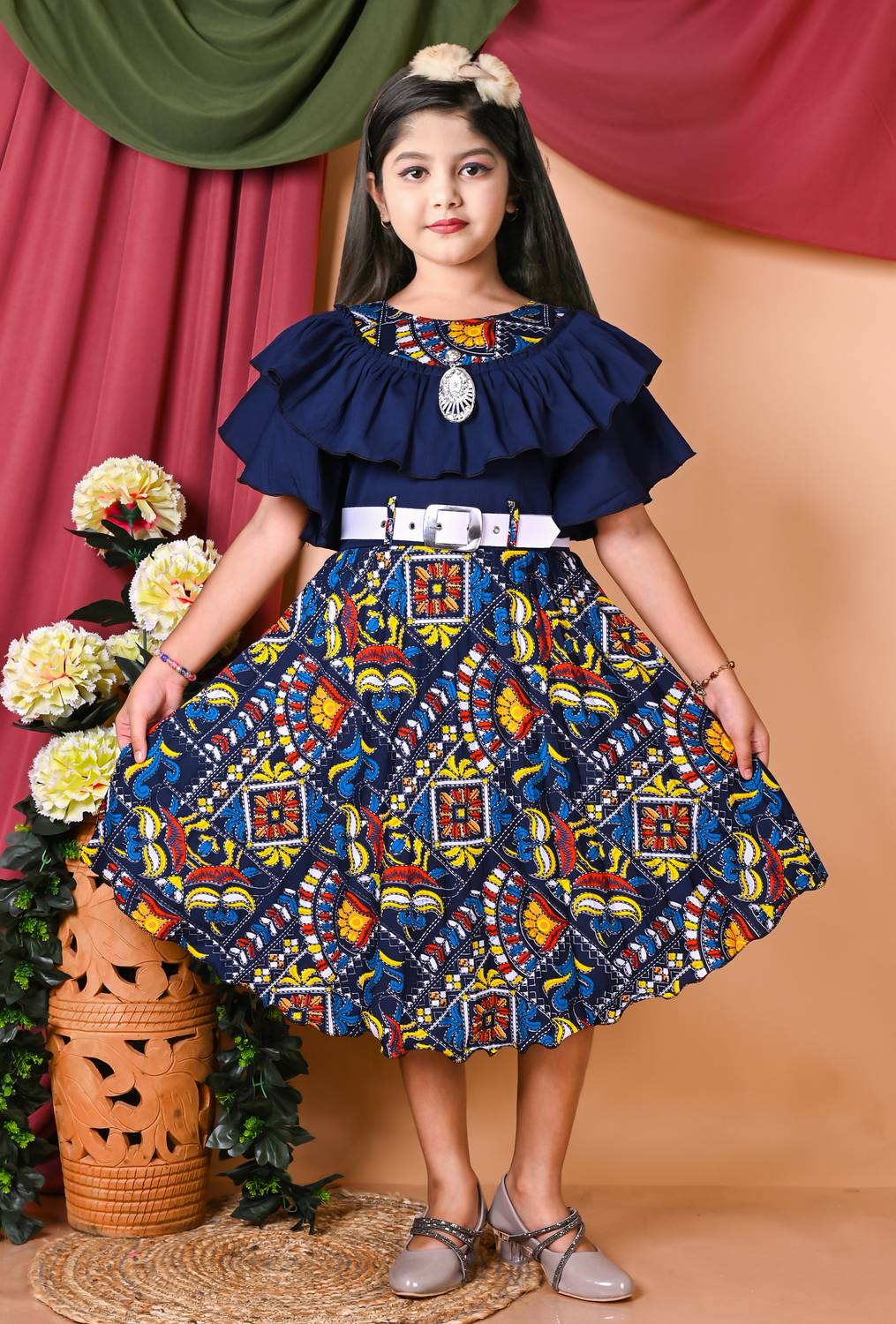 ANEHADRESSES Indi Girls Midi/Knee Length Party Dress